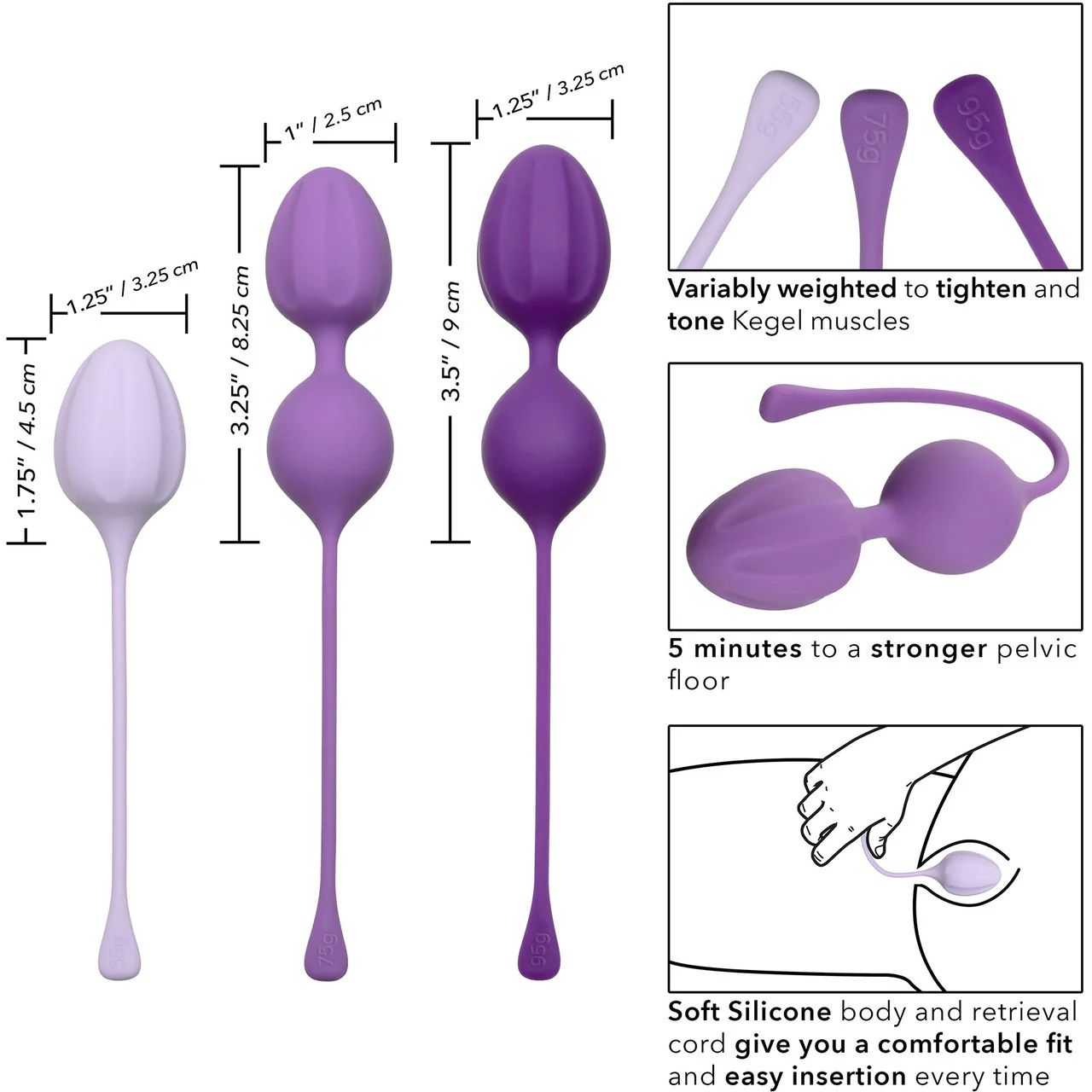 Kegel Training 3-Piece Silicone Set By CalExotics - Purple - Image 13