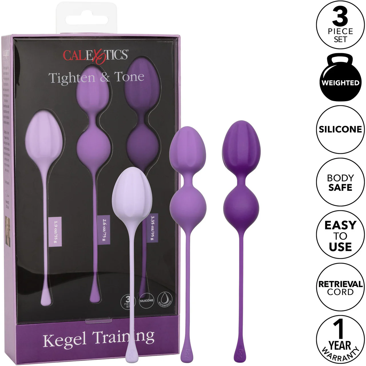 Kegel Training 3-Piece Silicone Set By CalExotics - Purple - Image 14