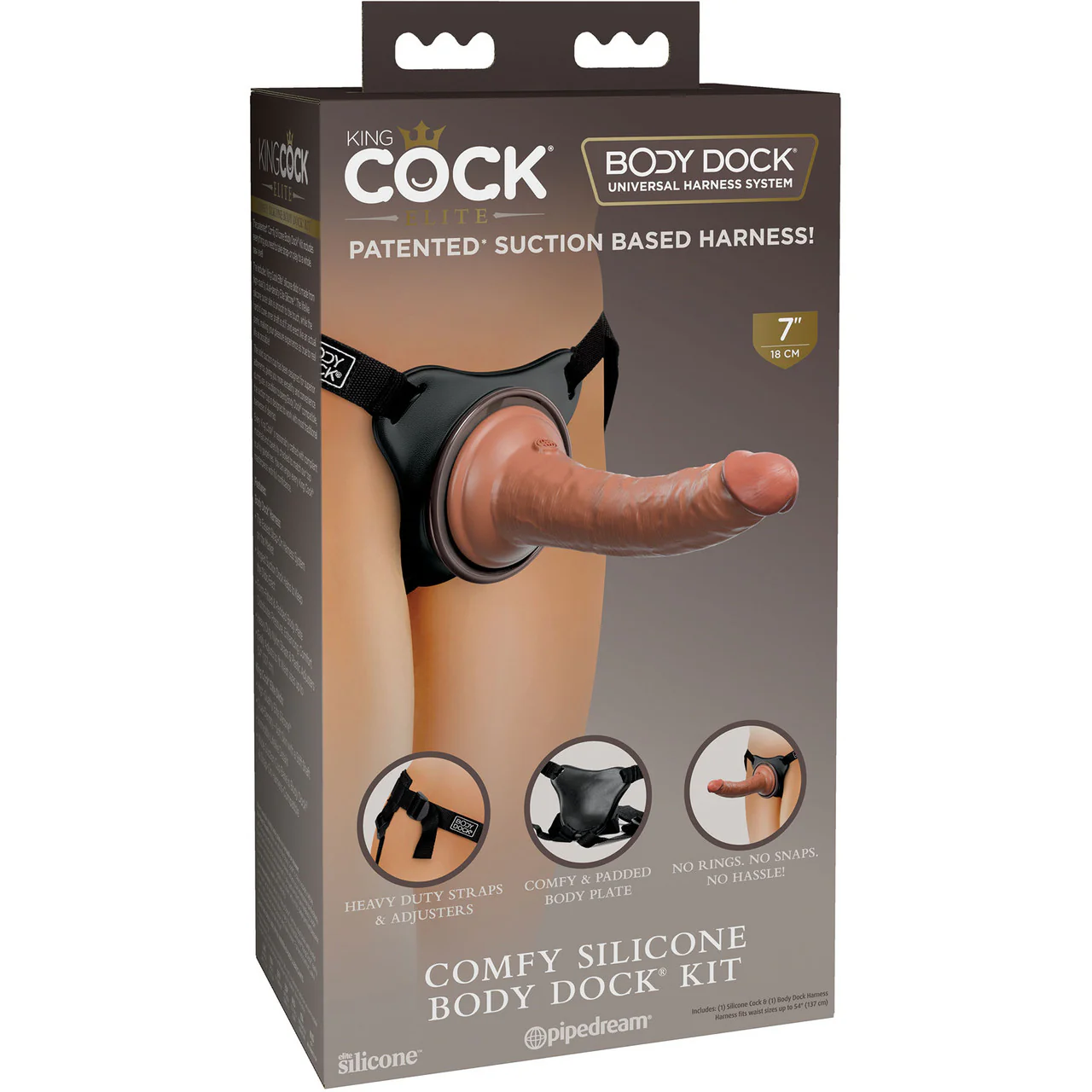King Cock Elite Beginner's Body Dock Strap-on Kit With Silicone 7 Inch Dildo - Caramel - Image 11