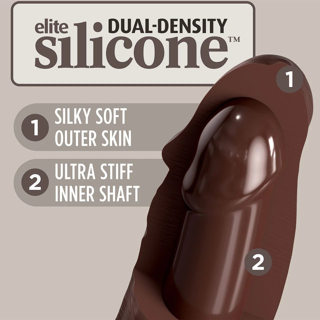 King Cock Elite Dual Density 11" Silicone Suction Cup Dildo - Chocolate - Image 4