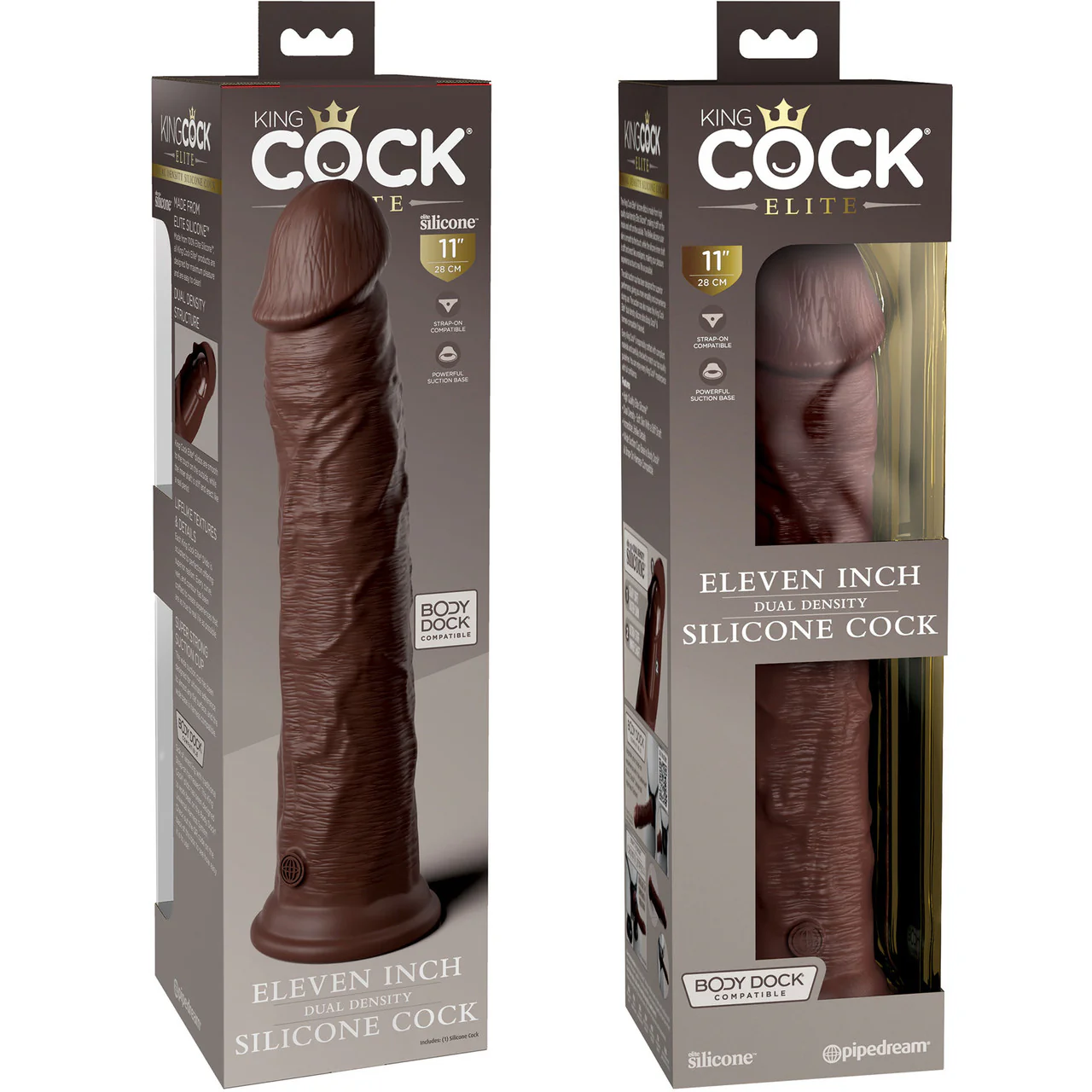 King Cock Elite Dual Density 11" Silicone Suction Cup Dildo - Chocolate - Image 5