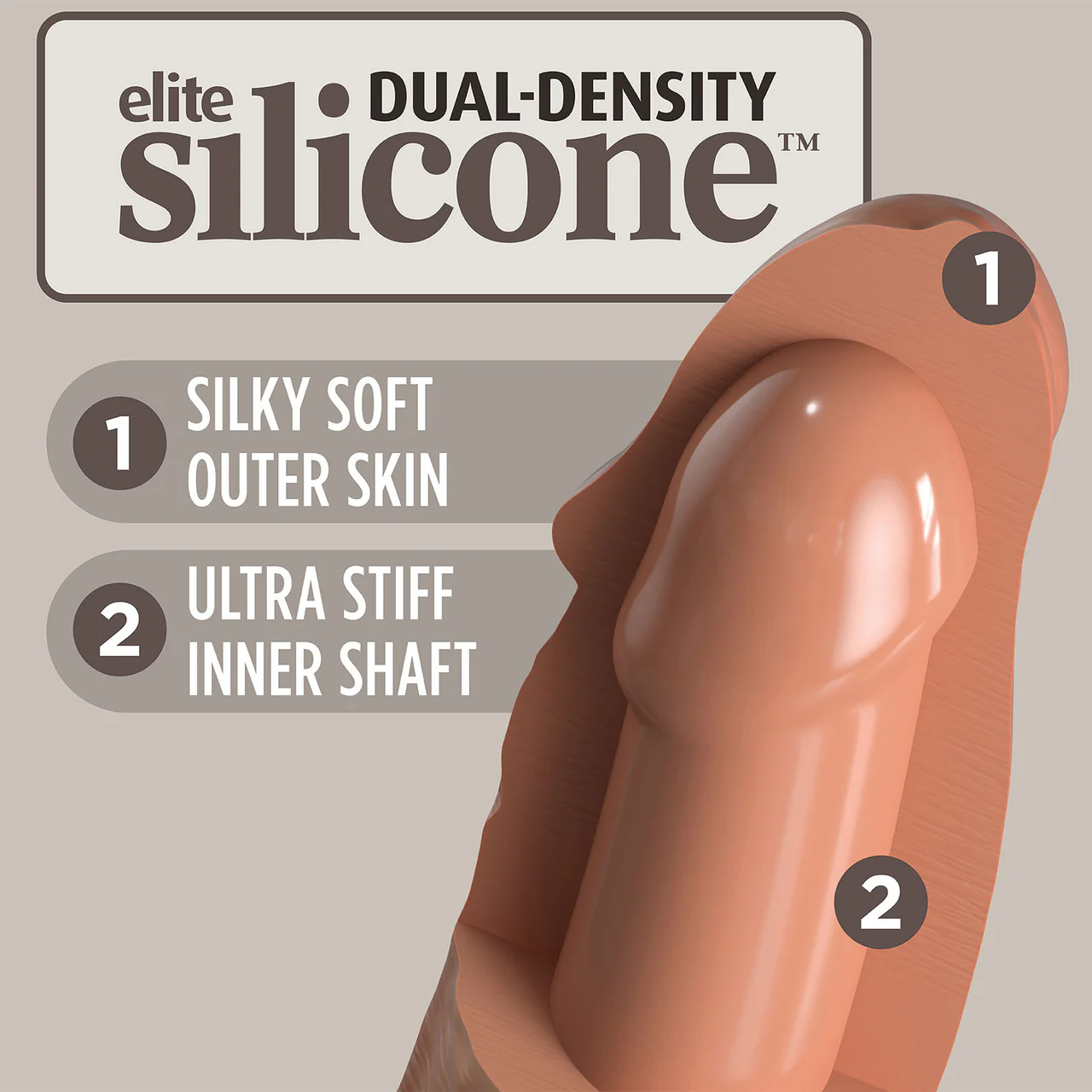 King Cock Elite Dual Density 6" Silicone Suction Cup Dildo - Caramel - Image 4