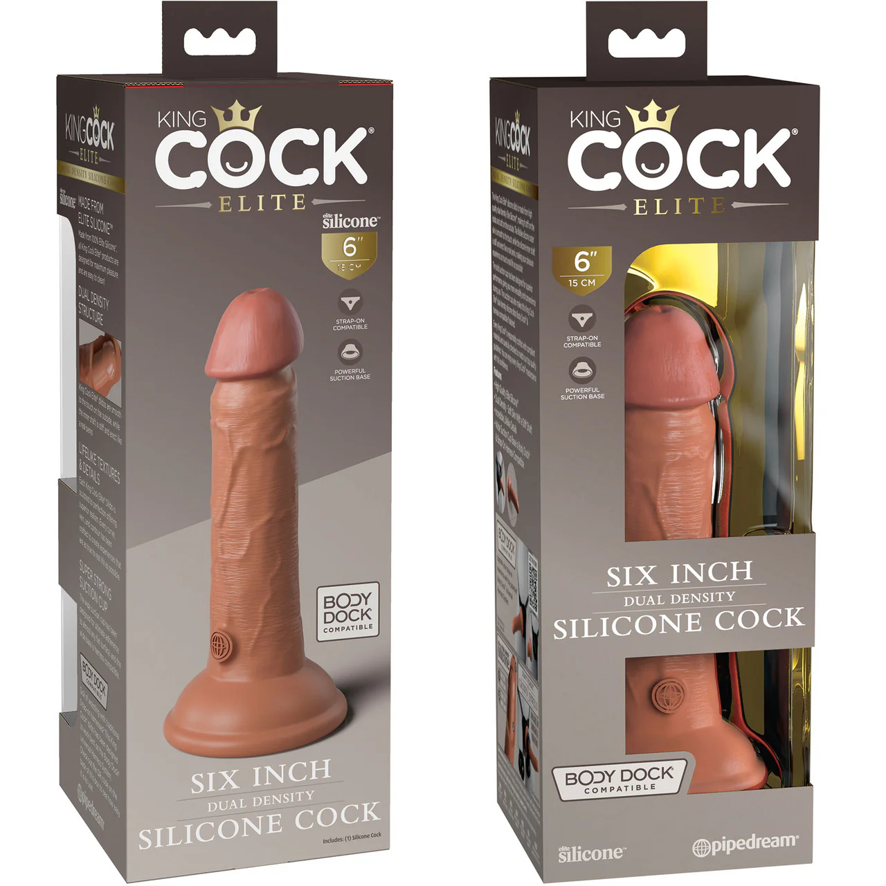 King Cock Elite Dual Density 6" Silicone Suction Cup Dildo - Caramel - Image 5