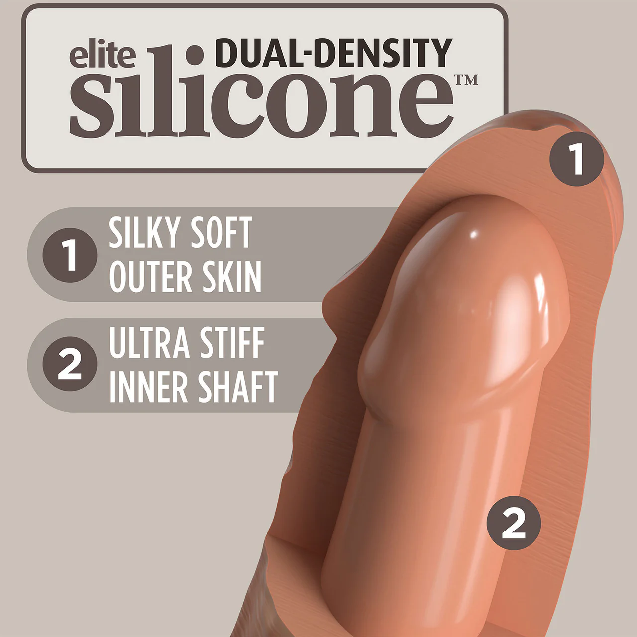 King Cock Elite Dual Density 6" Vibrating Silicone Suction Cup Dildo - Caramel - Image 5