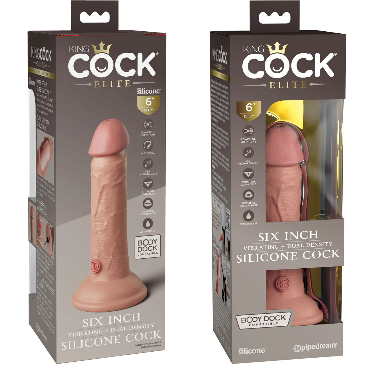 King Cock Elite Dual Density 6" Vibrating Silicone Suction Cup Dildo - Vanilla - Image 6