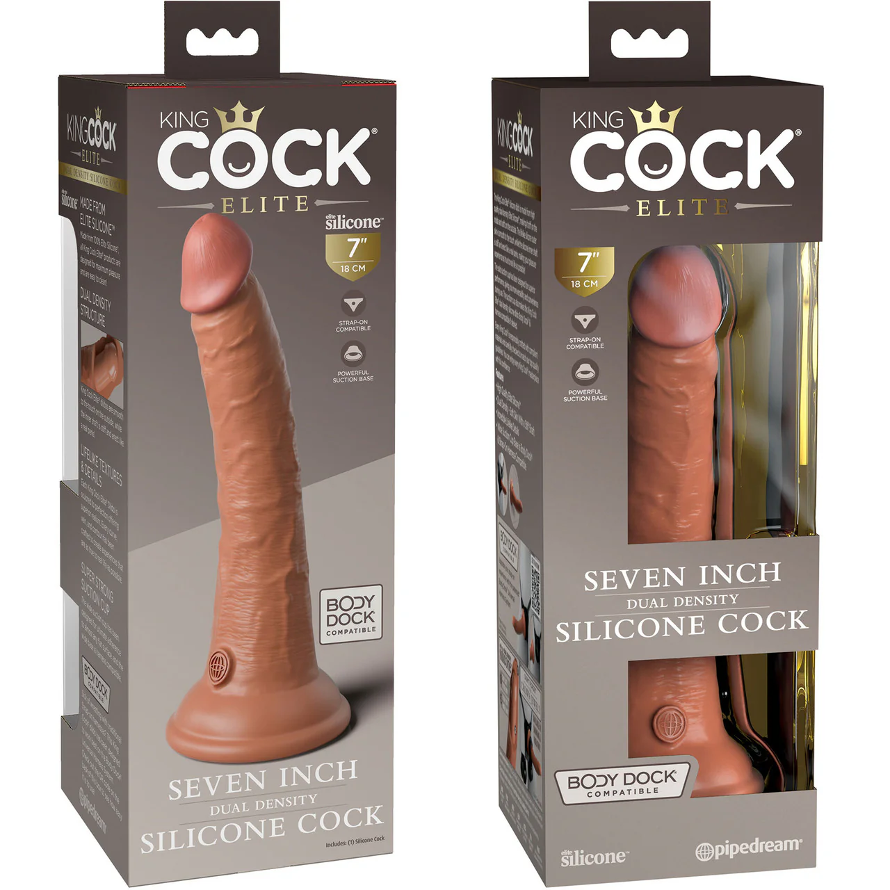 King Cock Elite Dual Density 7" Silicone Suction Cup Dildo - Caramel - Image 5