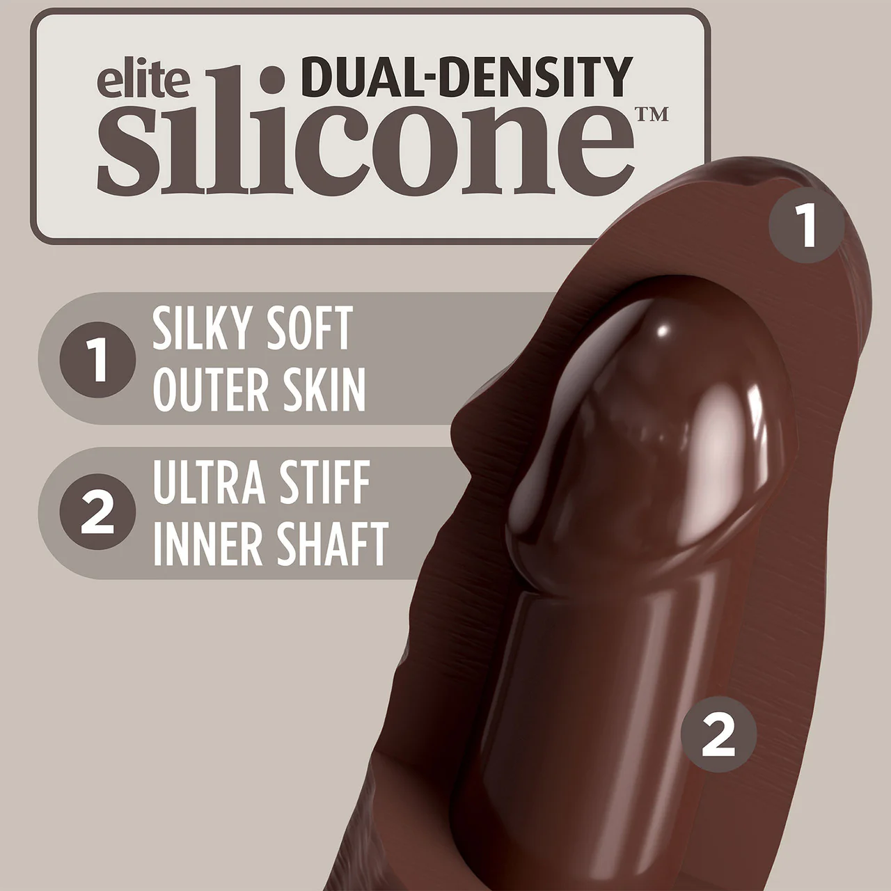 King Cock Elite Dual Density 7" Silicone Suction Cup Dildo - Chocolate - Image 4