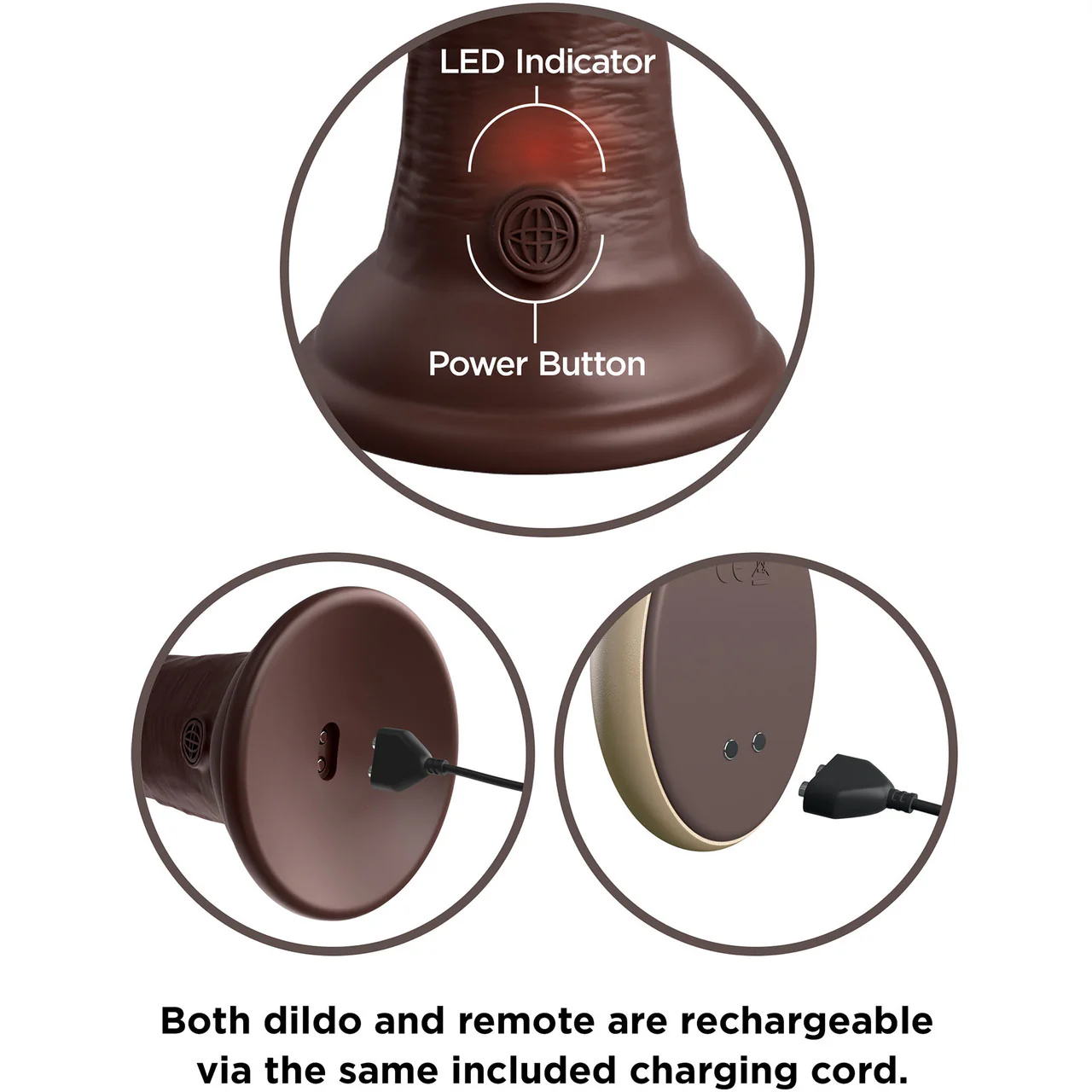 King Cock Elite Dual Density 7" Vibrating Silicone Suction Cup Dildo With Remote - Chocolate - Image 4