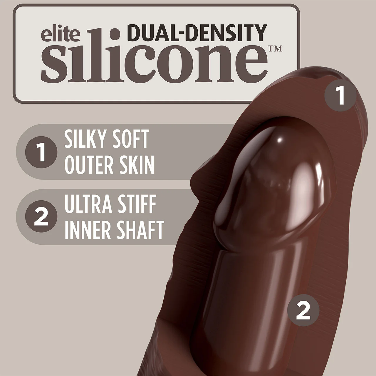 King Cock Elite Dual Density 8" Silicone Suction Cup Dildo - Chocolate - Image 4