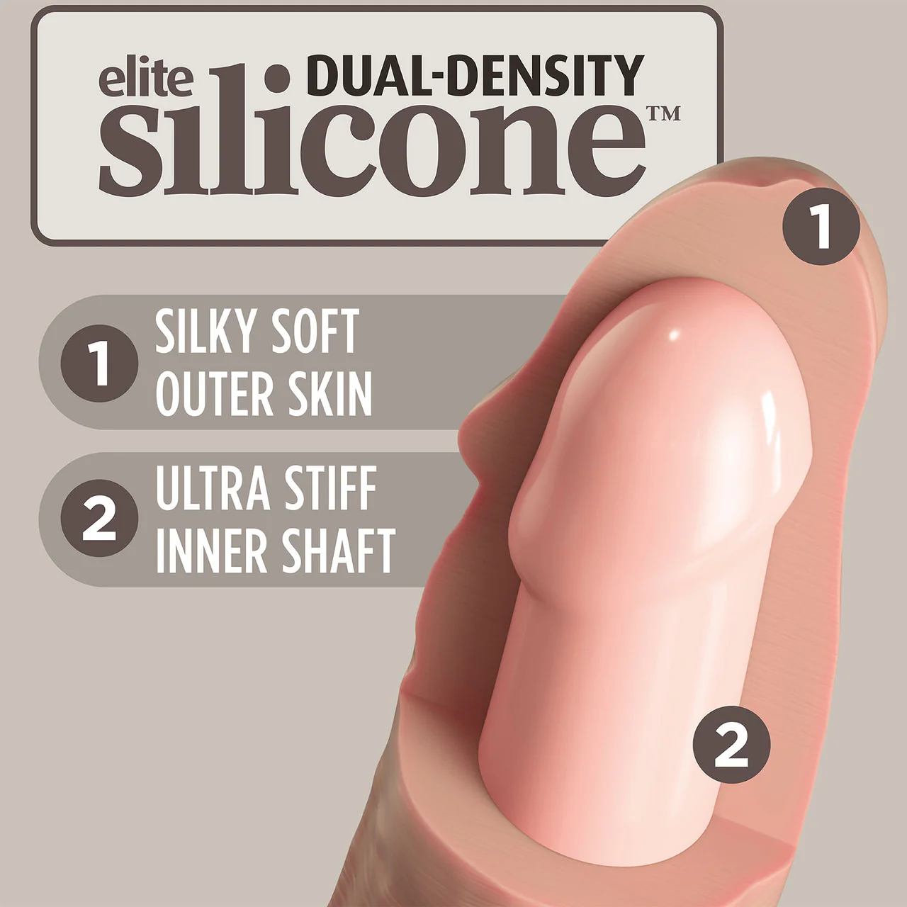 King Cock Elite Dual Density 8" Vibrating Silicone Suction Cup Dildo - Vanilla - Image 5