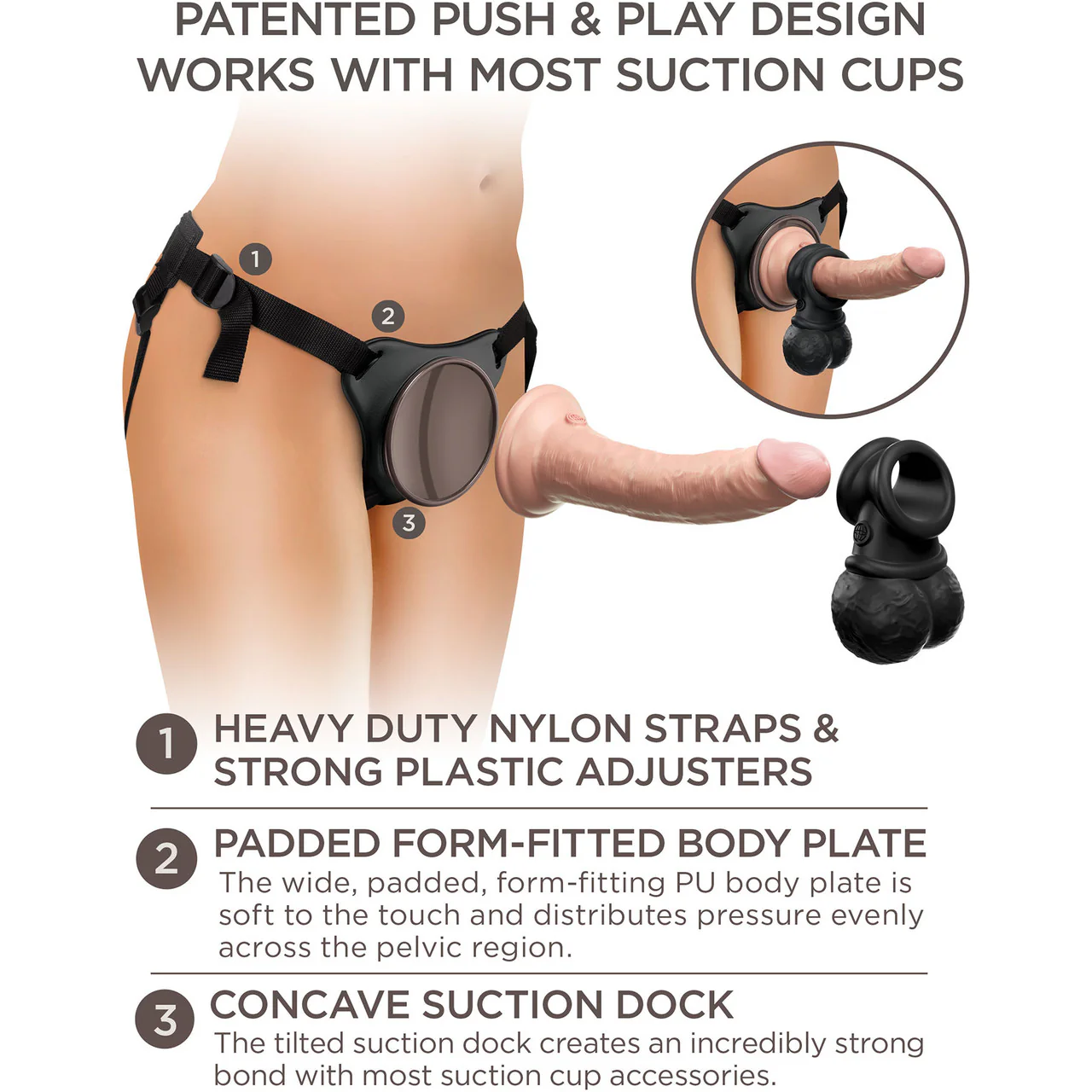 King Cock Elite Ultimate Vibrating Body Dock Strap-On Kit With Swinging Crown Jewels & Silicone 7 Inch Dildo - Vanilla - Image 9