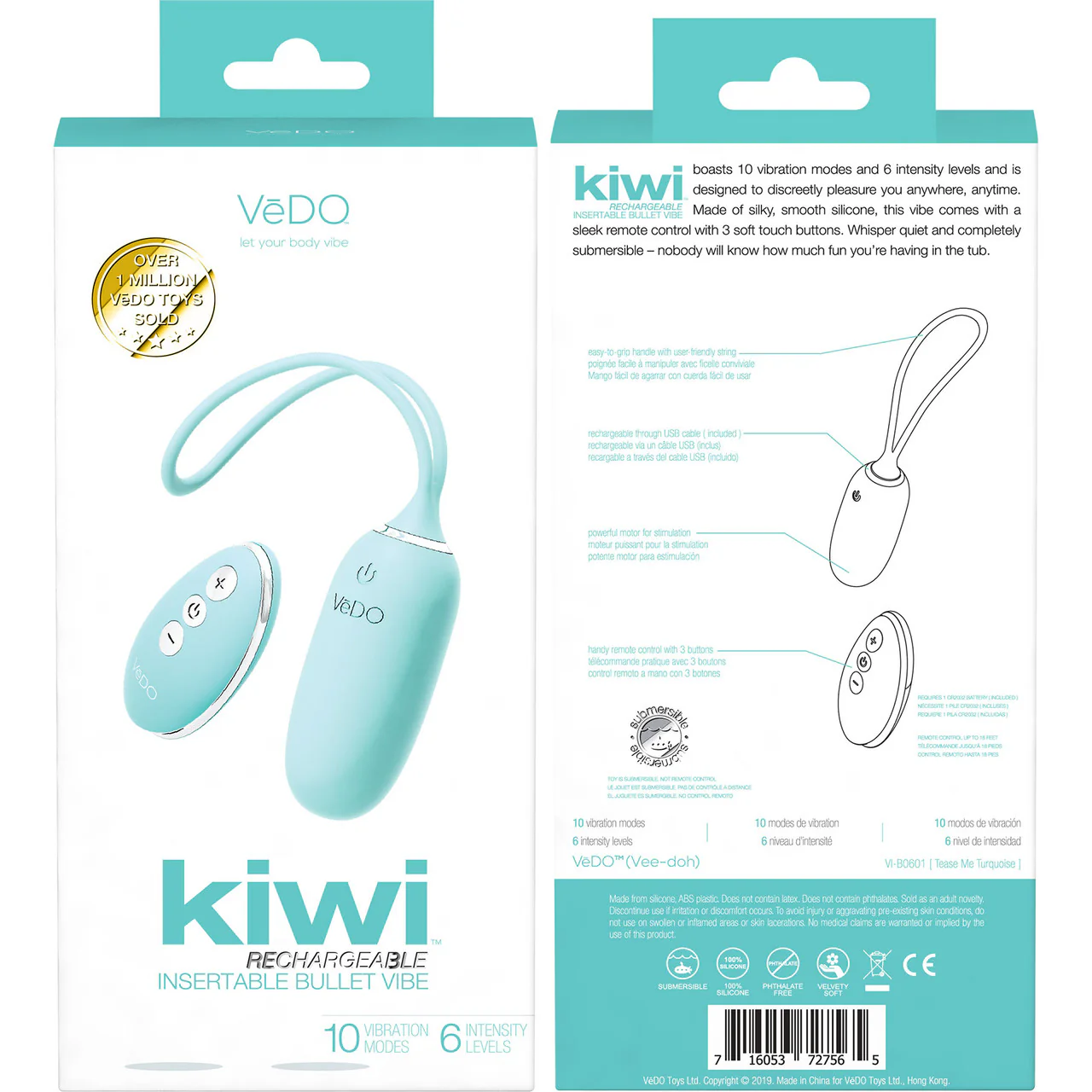 KIWI Rechargeable Remote Controlled Silicone Vibrating Bullet By VeDO - Tease Me Turquoise - Image 6
