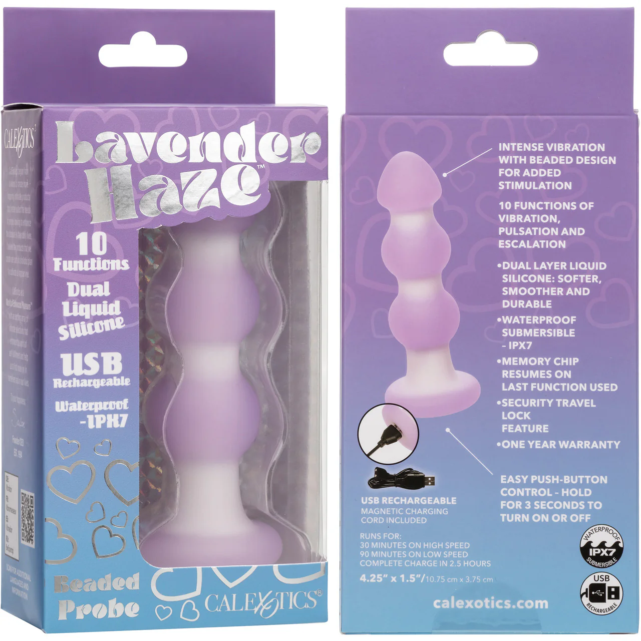 Lavender Haze Beaded Probe Rechargeable Waterproof Silicone Vibrating Butt Plug By CalExotics - Image 10