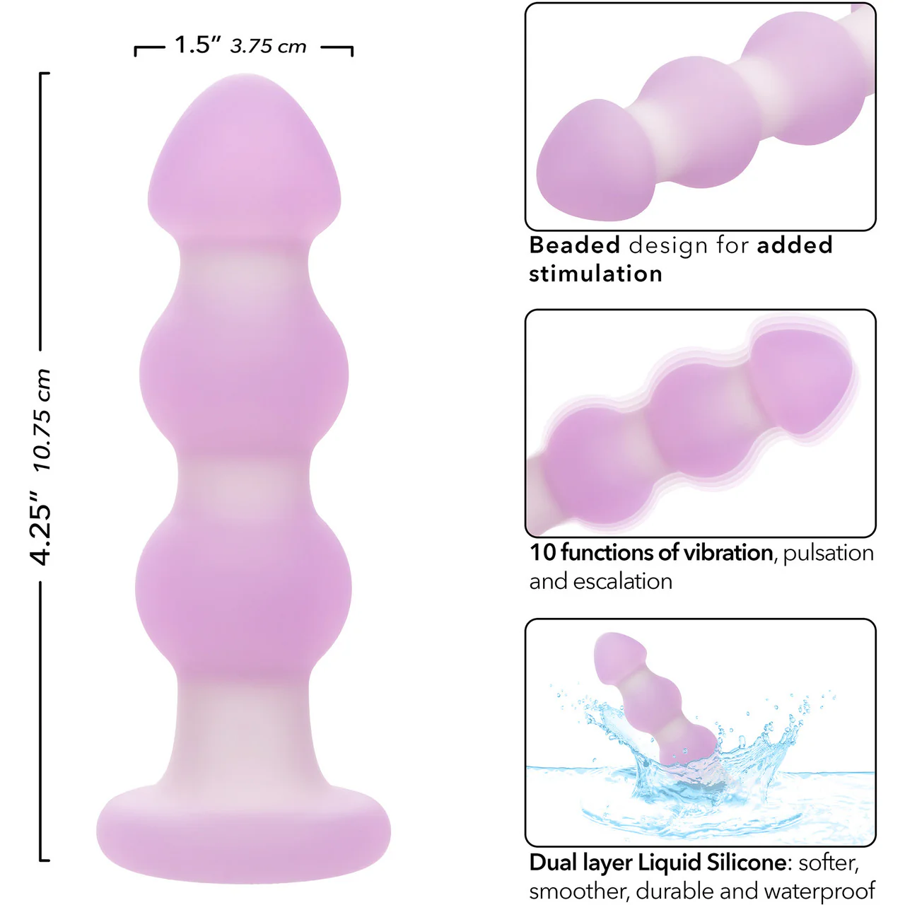 Lavender Haze Beaded Probe Rechargeable Waterproof Silicone Vibrating Butt Plug By CalExotics - Image 8