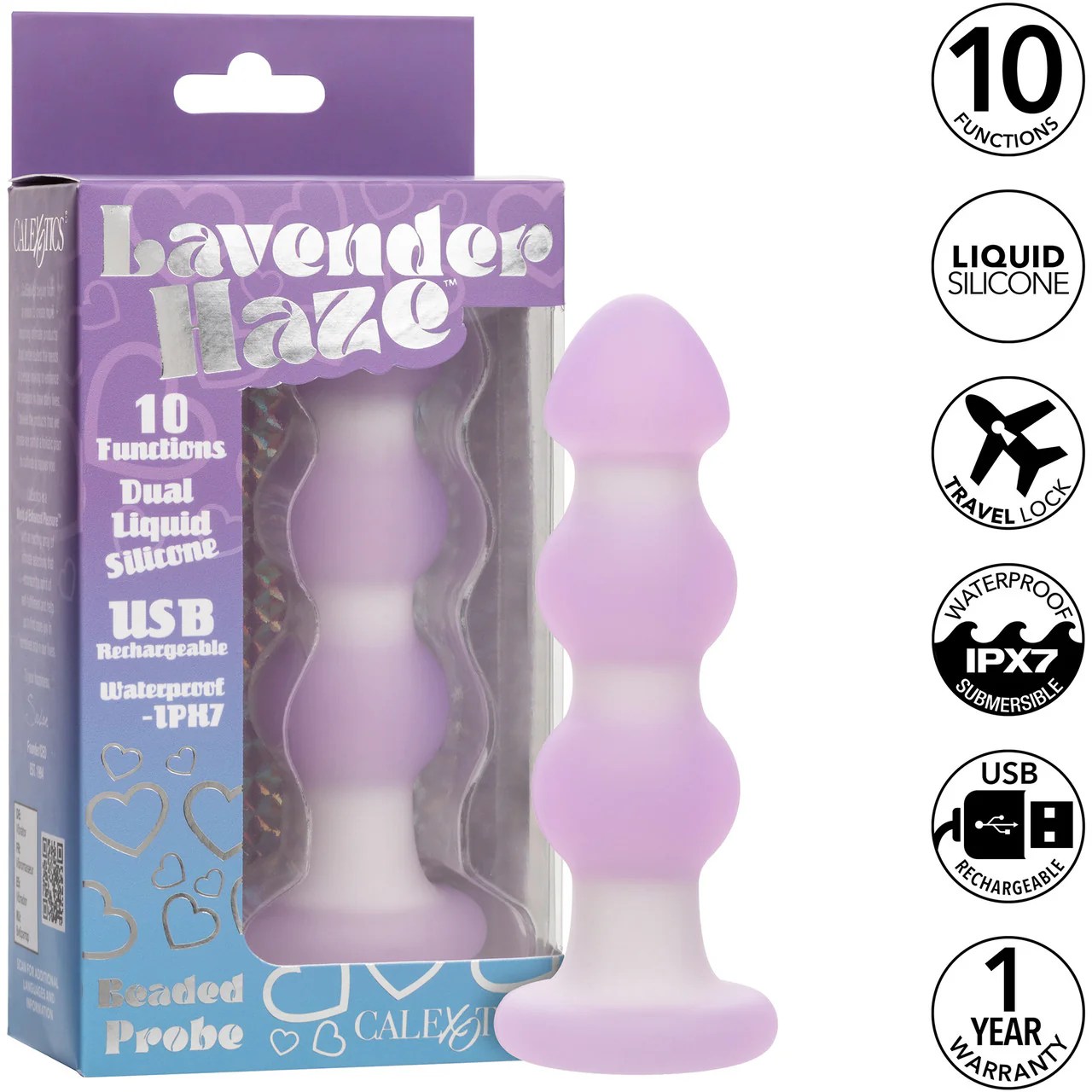 Lavender Haze Beaded Probe Rechargeable Waterproof Silicone Vibrating Butt Plug By CalExotics - Image 9