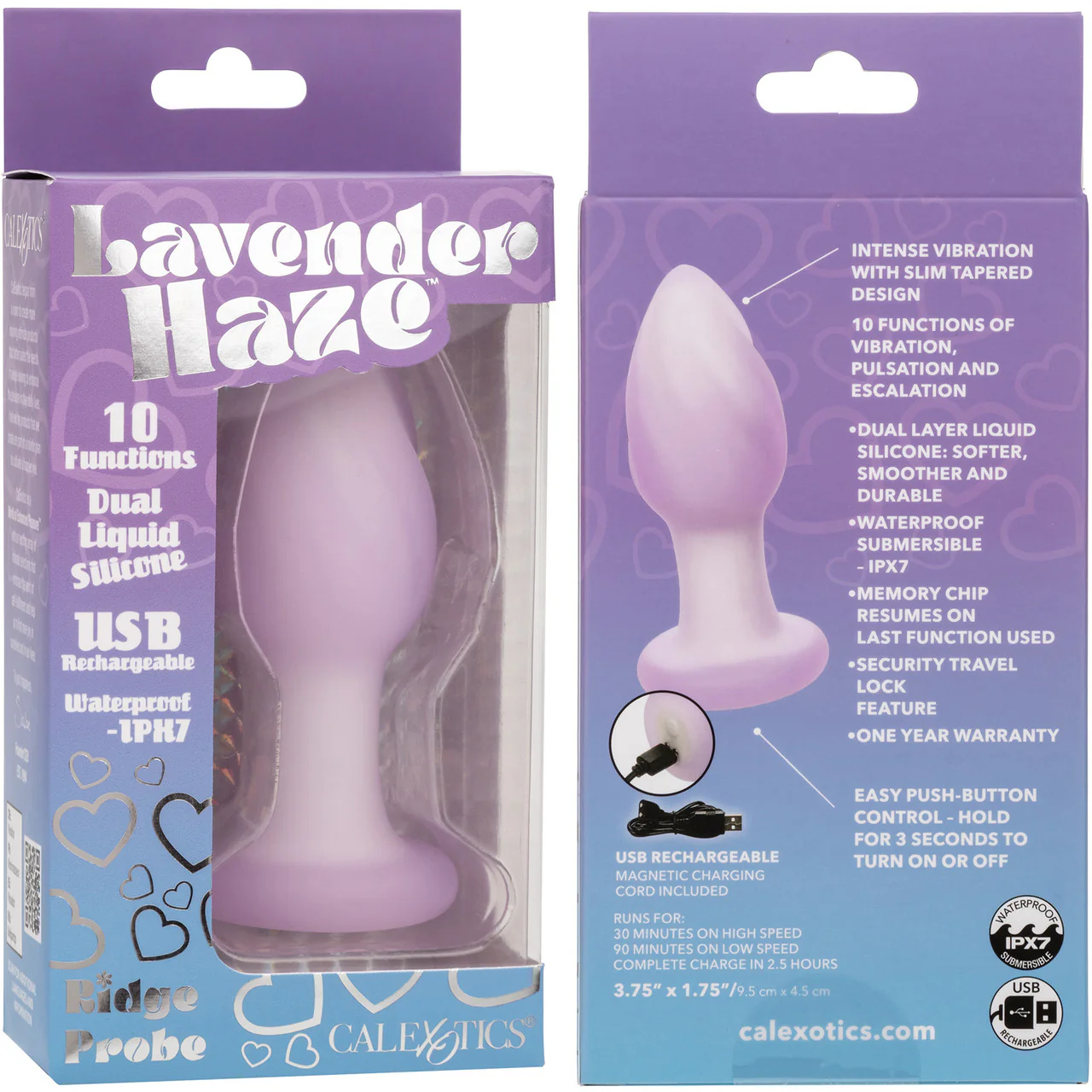 Lavender Haze Ridge Probe Rechargeable Waterproof Silicone Vibrating Butt Plug By CalExotics - Image 10