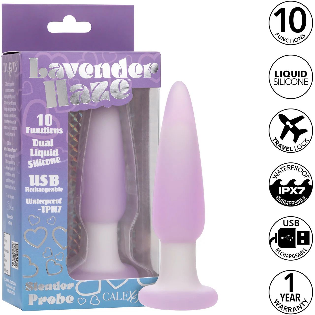 Lavender Haze Slender Probe Rechargeable Waterproof Silicone Vibrating Butt Plug By CalExotics - Image 9