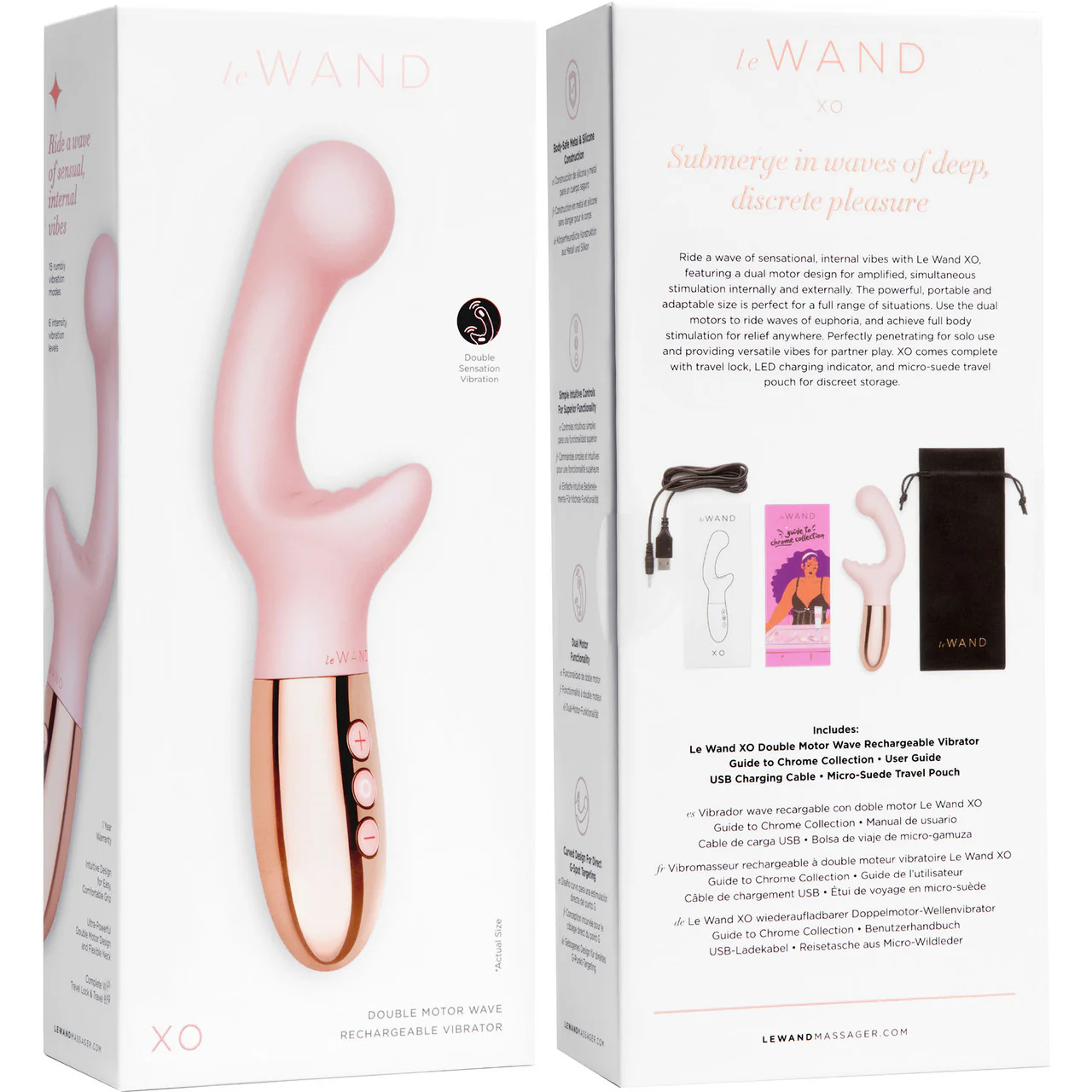 Le Wand XO Waterproof Rechargeable Silicone Dual Stimulation Vibrator - Rose Gold - Image 7