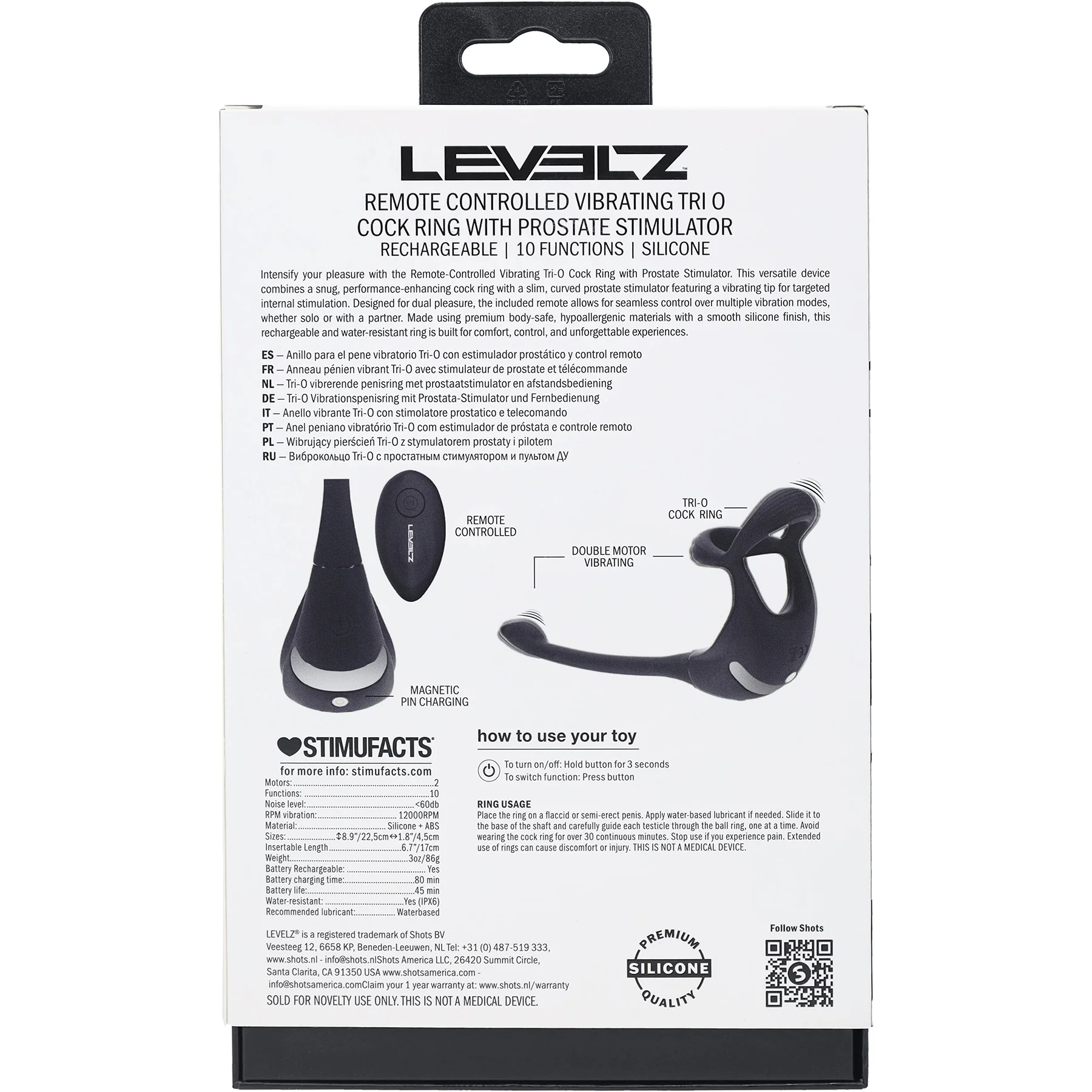 LEVELZ Remote Control Vibrating Silicone Tri O Cock Ring with Prostate Stimulator - Image 5