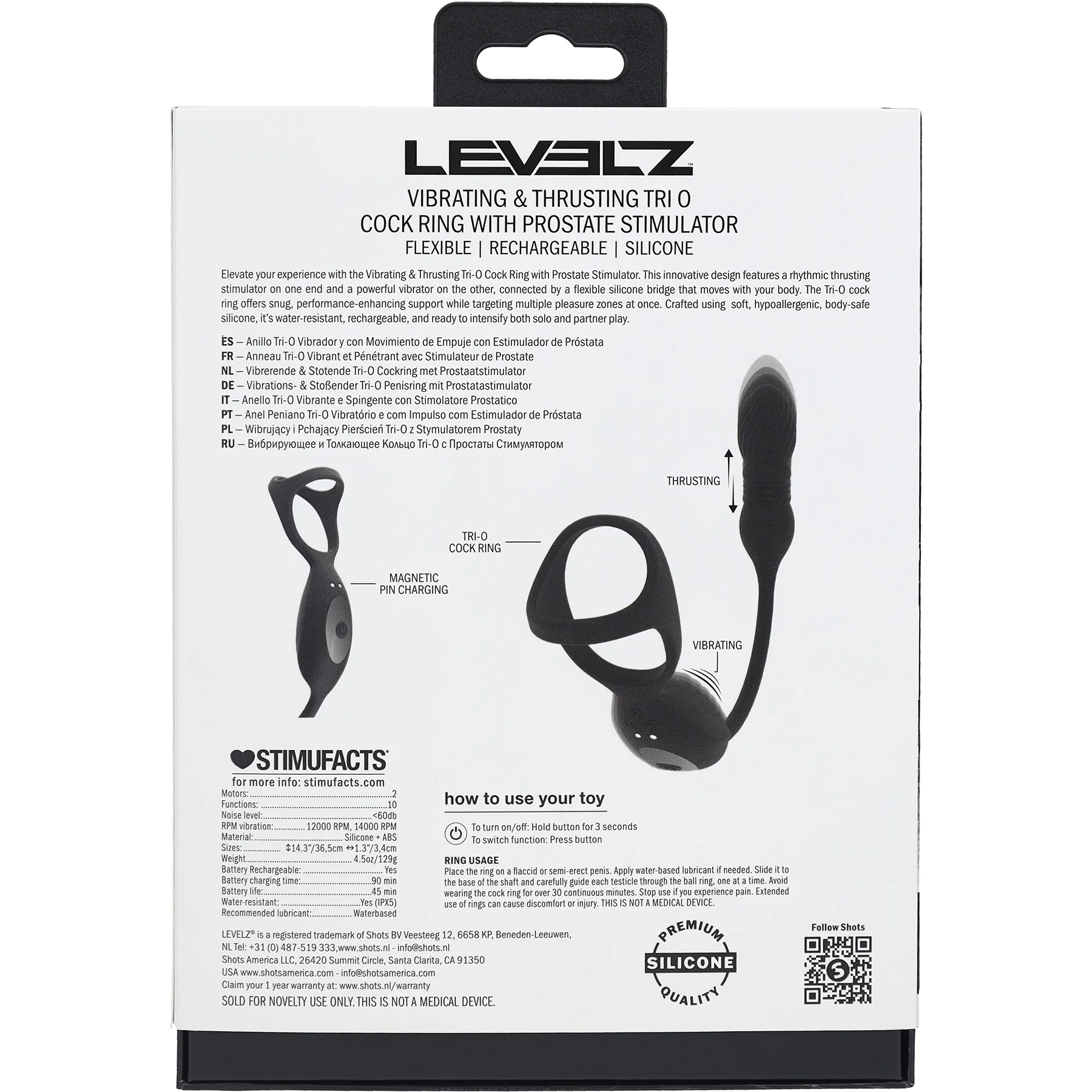LEVELZ Vibrating & Thrusting Silicone Tri O Cock Ring With Prostate Stimulator - Image 5