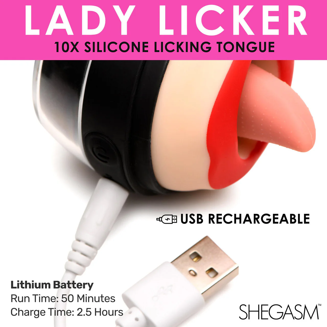 Lickgasm 10X Lady Licker Rechargeable Waterproof Silicone Clitoral Stimulator With Licking Tongue - Image 16