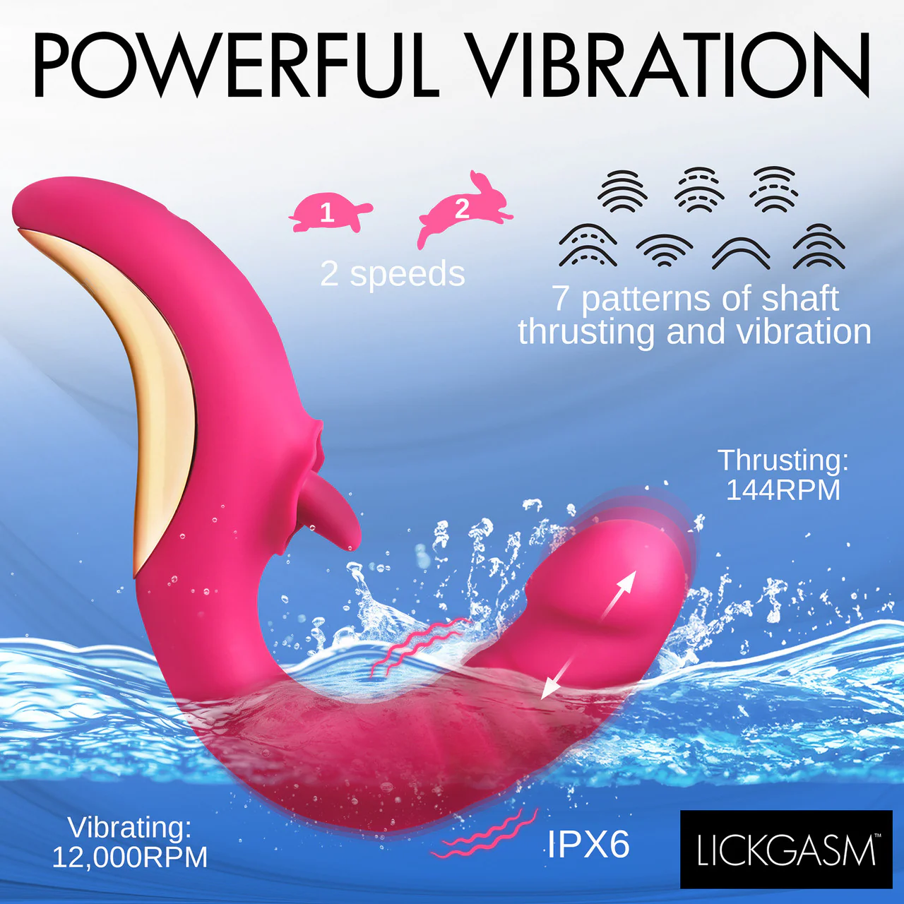 Lickgasm Tease & Please Rechargeable Silicone Thrusting & Licking Dual Stimulation Vibrator - Pink - Image 12