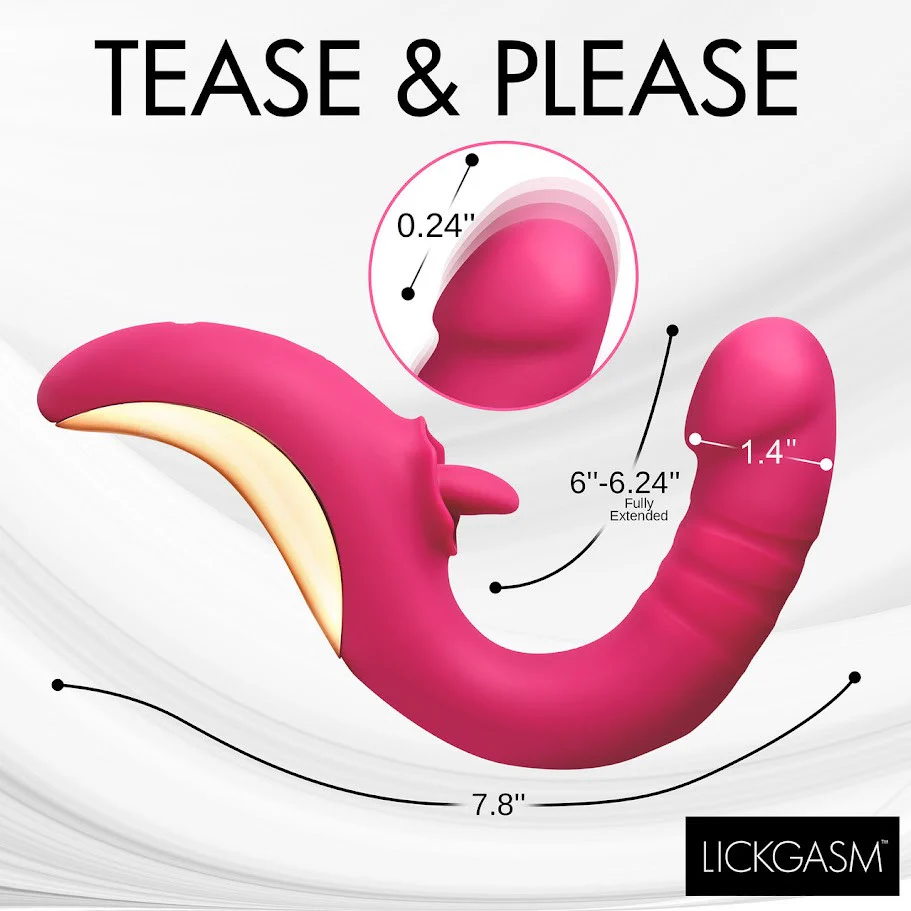 Lickgasm Tease & Please Rechargeable Silicone Thrusting & Licking Dual Stimulation Vibrator - Pink - Image 14