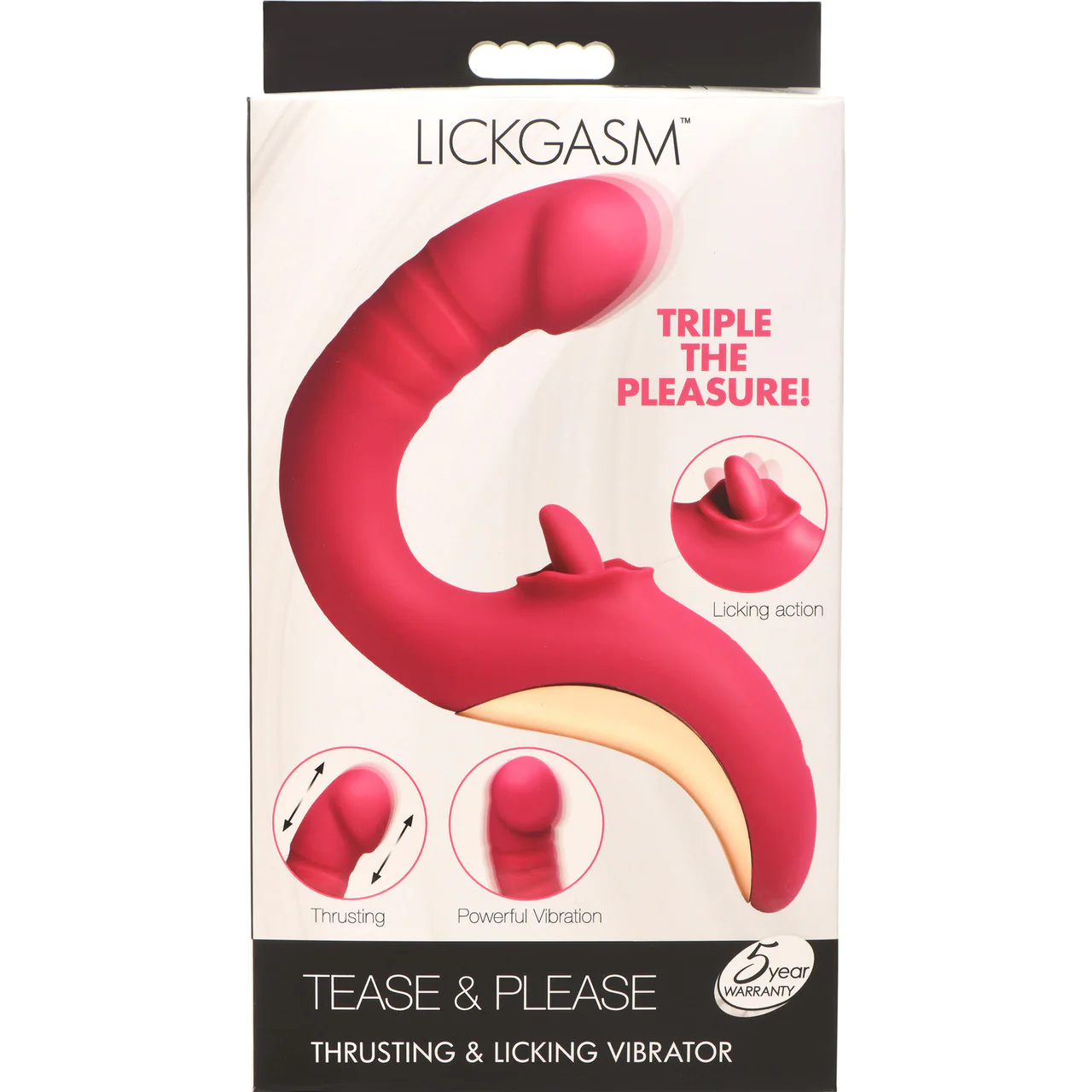 Lickgasm Tease & Please Rechargeable Silicone Thrusting & Licking Dual Stimulation Vibrator - Pink - Image 17