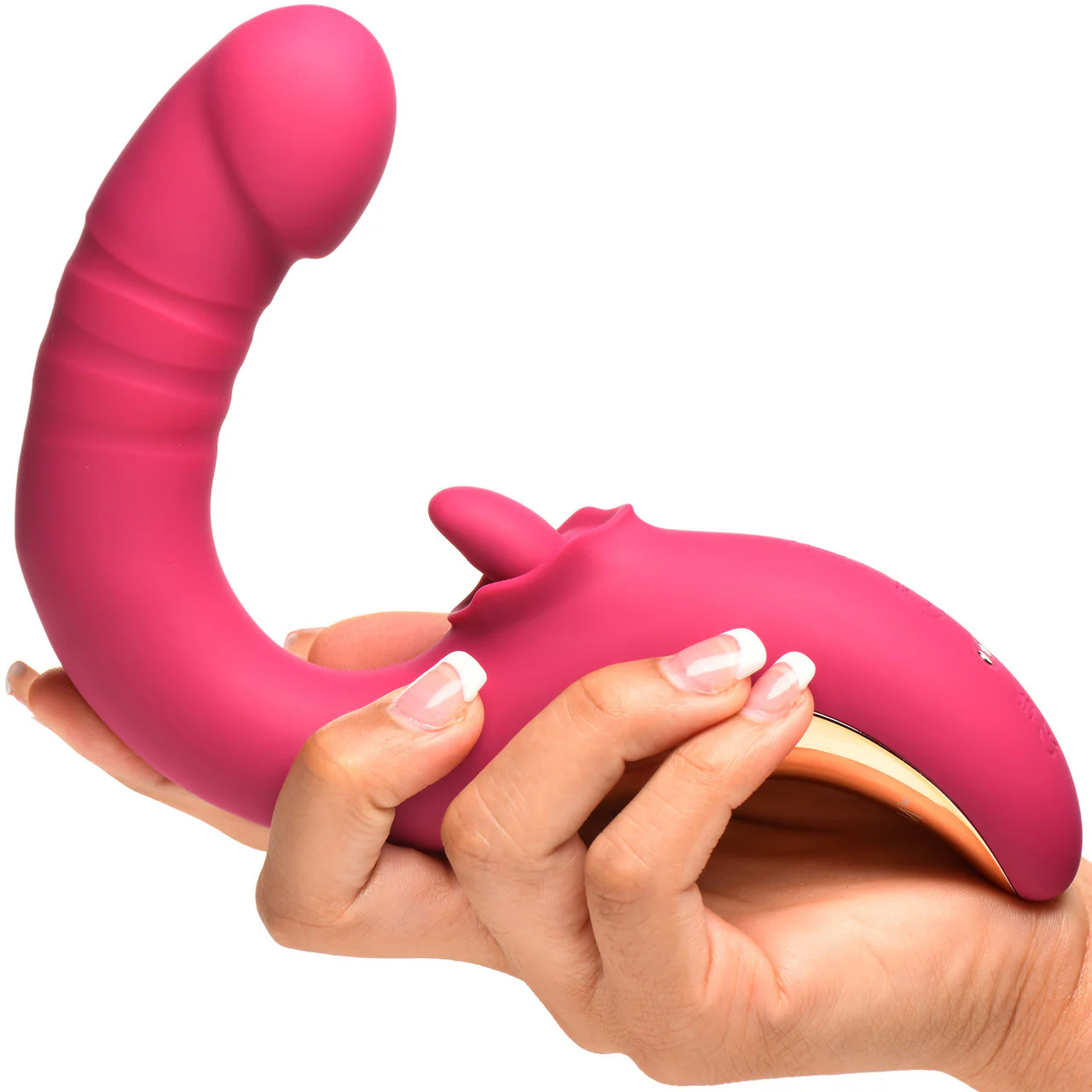 Lickgasm Tease & Please Rechargeable Silicone Thrusting & Licking Dual Stimulation Vibrator - Pink - Image 2