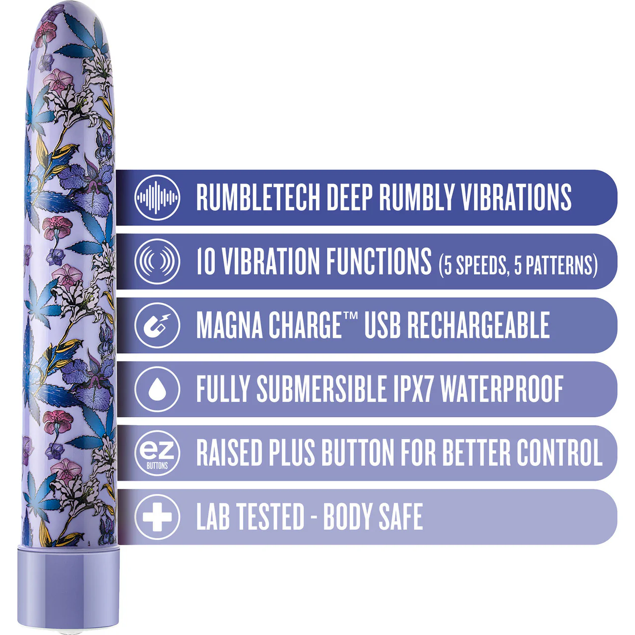 Limited Addiction Floradelic Rechargeable Waterproof Slimline Vibrator By Blush - Purple - Image 7