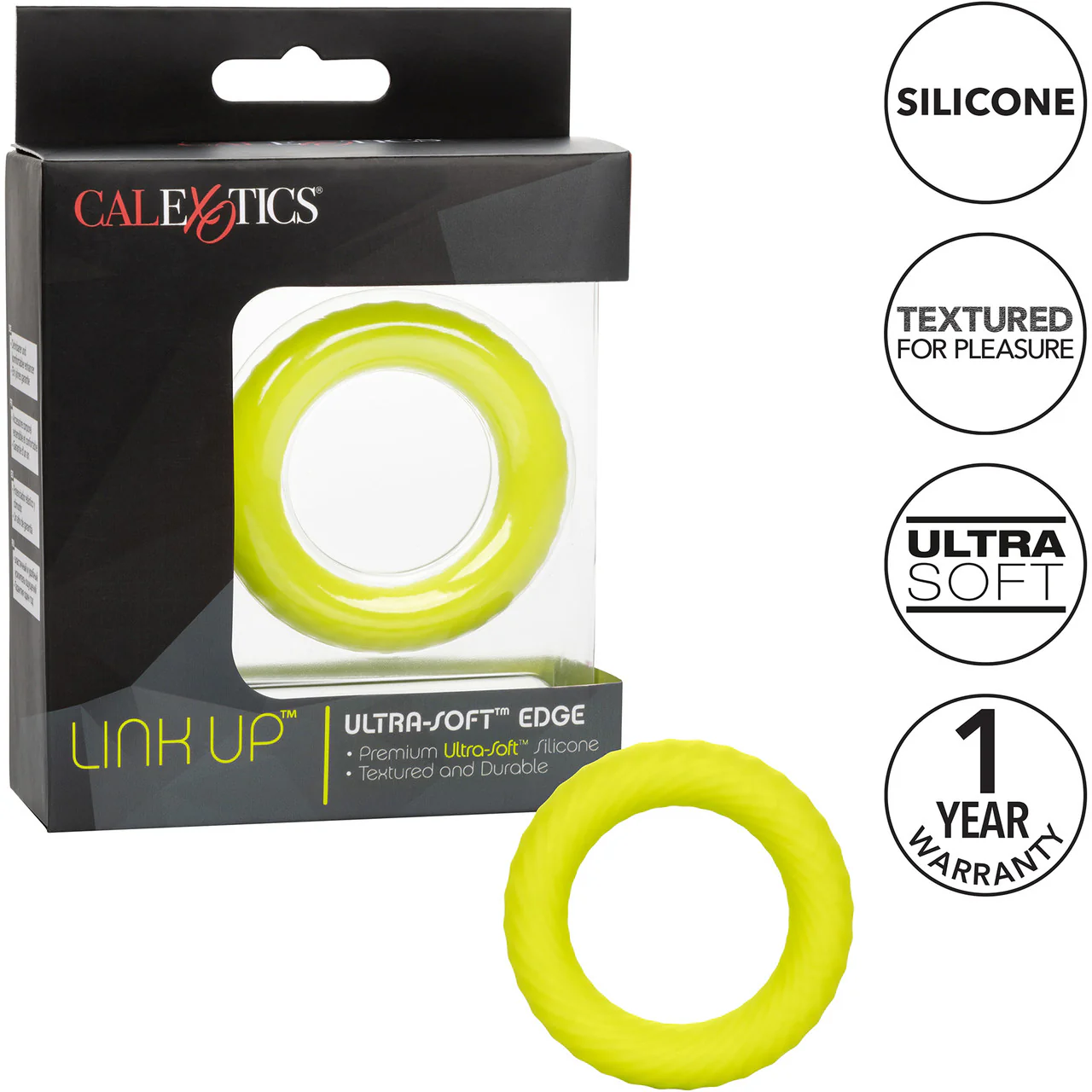 Link Up Ultra-Soft Edge Silicone Cock Ring By CalExotics - Yellow - Image 6