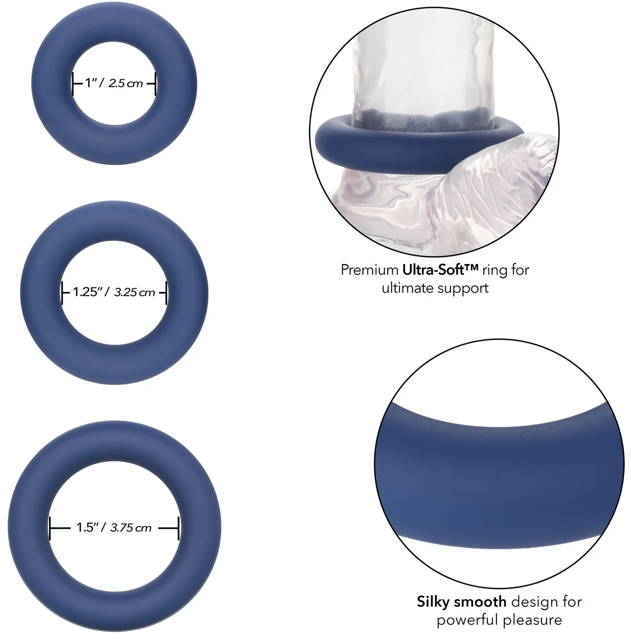 Link Up Ultra Soft Elite Silicone Cock Rings Set (Set of 3) By CalExotics - Blue - Image 5