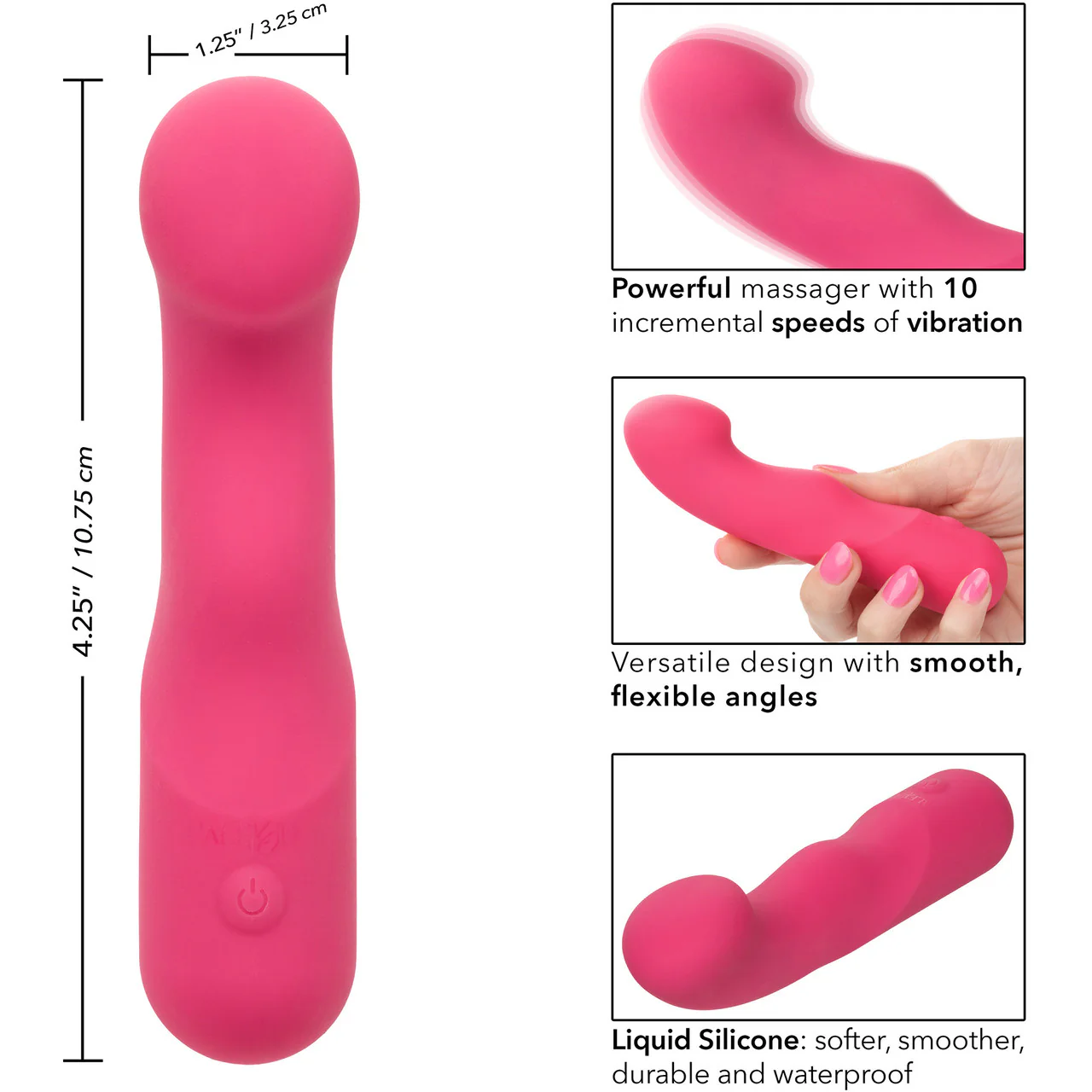 Liquid Silicone Pixies Curvy Rechargeable Waterproof Vibrator By CalExotics - Pink - Image 10