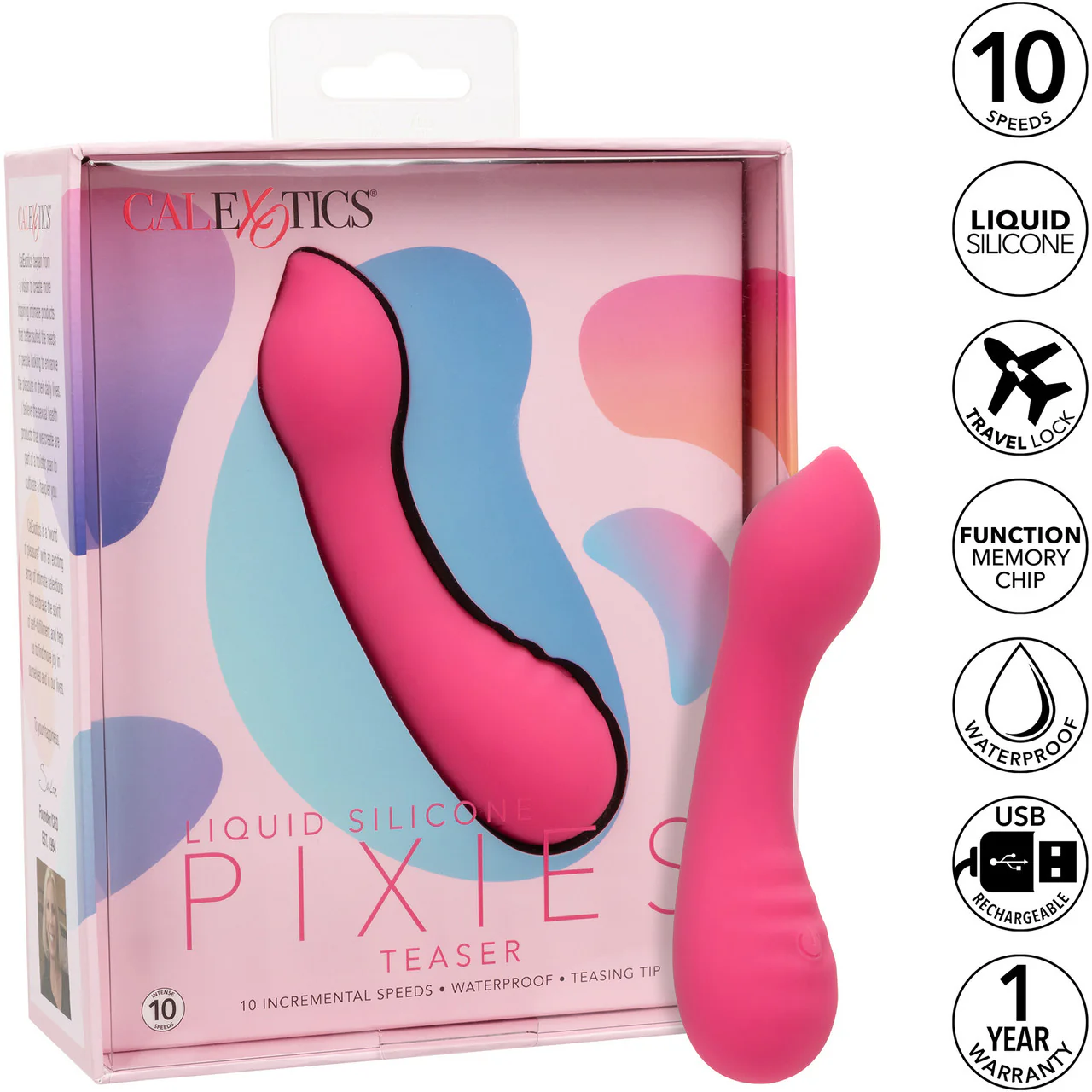Liquid Silicone Pixies Teaser Rechargeable Waterproof Vibrator By CalExotics - Pink - Image 10