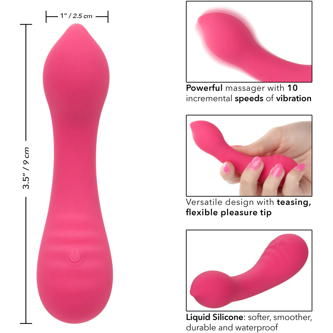 Liquid Silicone Pixies Teaser Rechargeable Waterproof Vibrator By CalExotics - Pink - Image 9