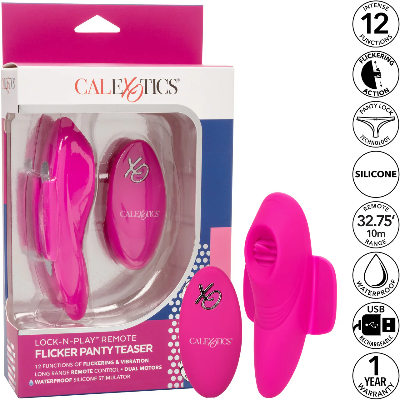Lock-N-Play Remote Flicker Rechargeable Silicone Panty Teaser With Remote By CalExotics - Pink - Image 16