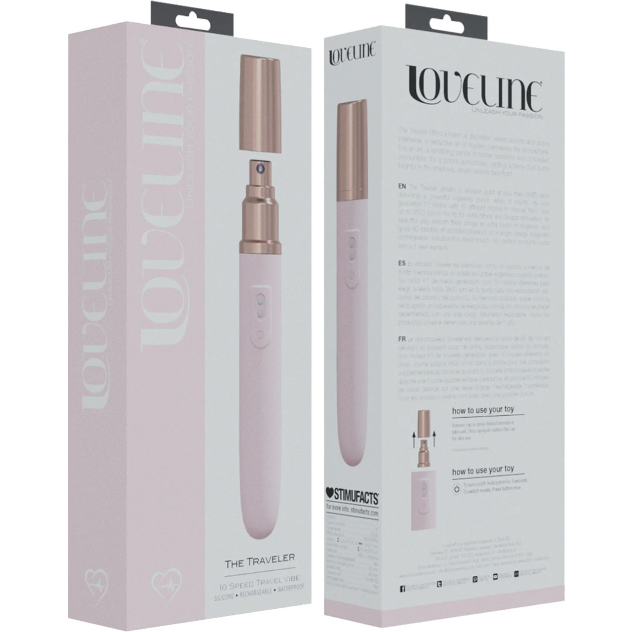 Loveline The Traveler Rechargeable Waterproof Silicone Vibrator & Lube Dispenser - Pink - Image 3