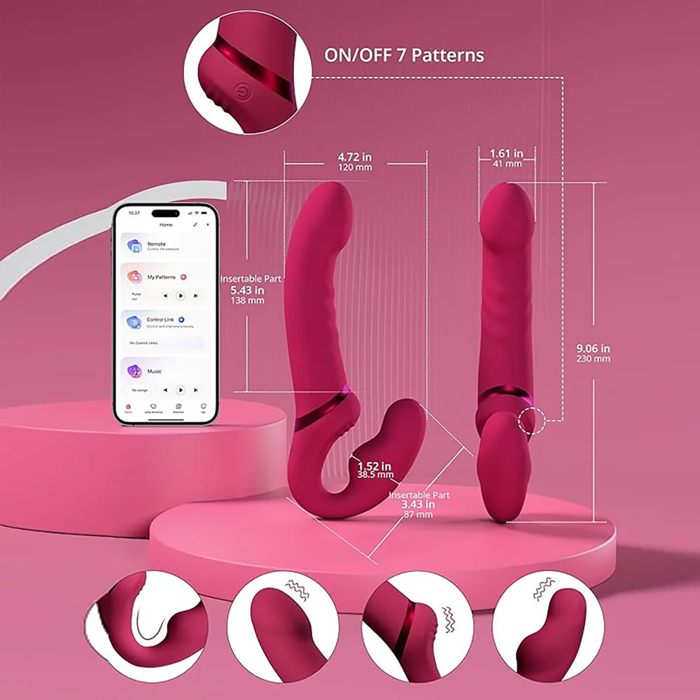 Lovense Lapis App Enabled Silicone Waterproof Rechargeable Double-Ended Vibrating Strapless Strap-On - Image 7