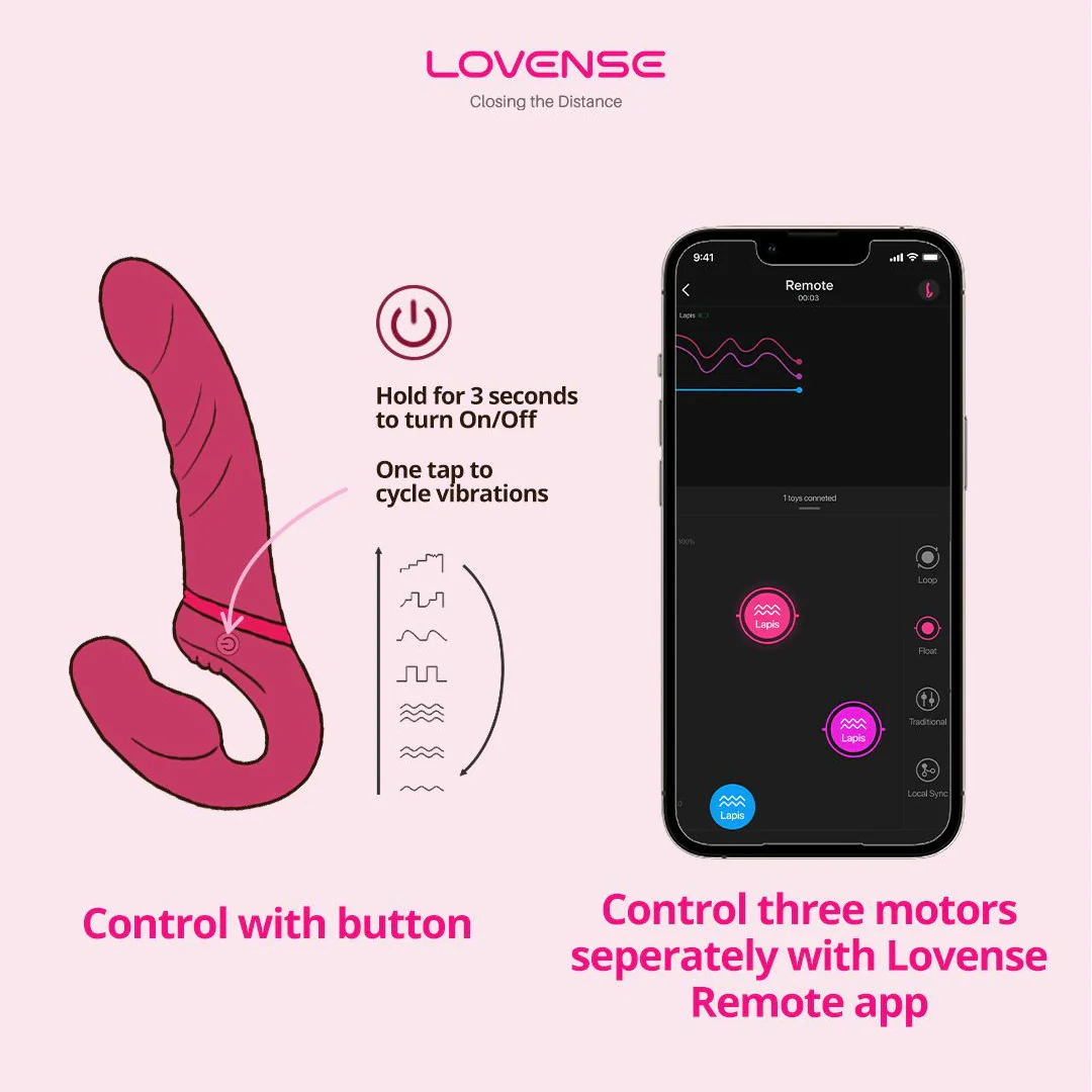 Lovense Lapis App Enabled Silicone Waterproof Rechargeable Double-Ended Vibrating Strapless Strap-On - Image 8