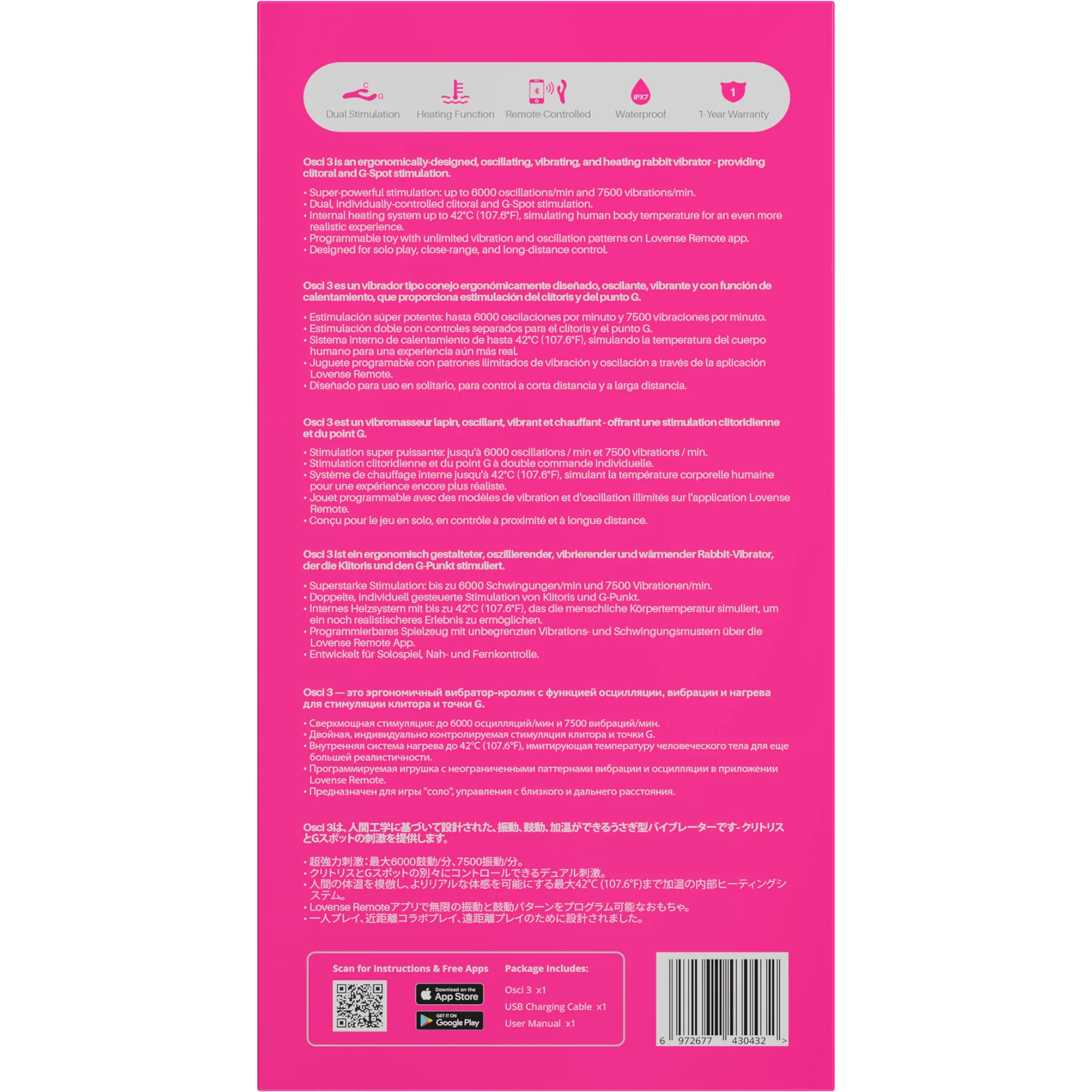 Lovense OSCI 3 App Enabled Silicone Dual Stimulation Rabbit Style Vibrator - Image 6