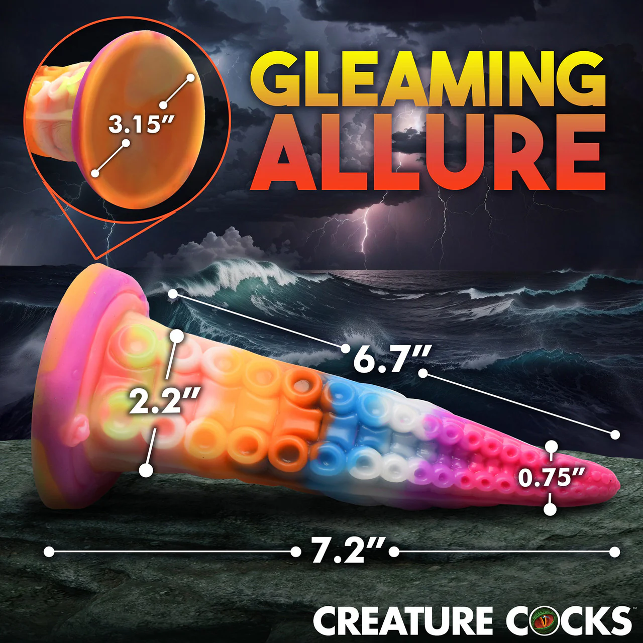Luminoctopus 7.25" Glow In The Dark Tentacle Silicone Suction Cup Dildo By Creature Cocks - Image 15