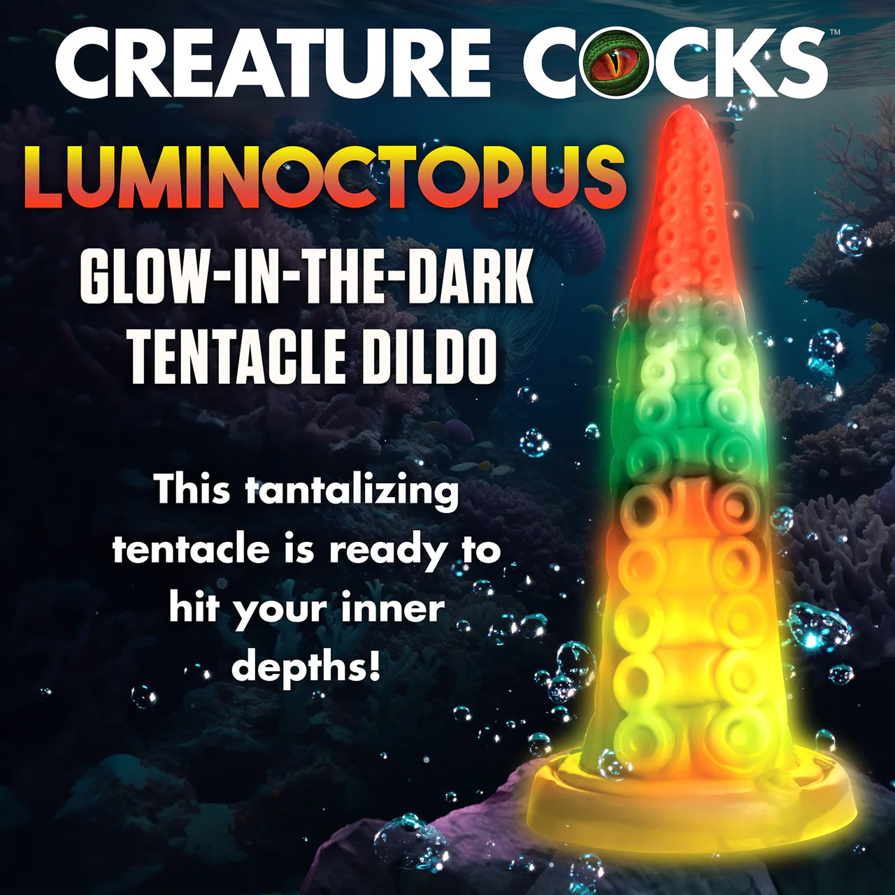 Luminoctopus 7.25" Glow In The Dark Tentacle Silicone Suction Cup Dildo By Creature Cocks - Image 16