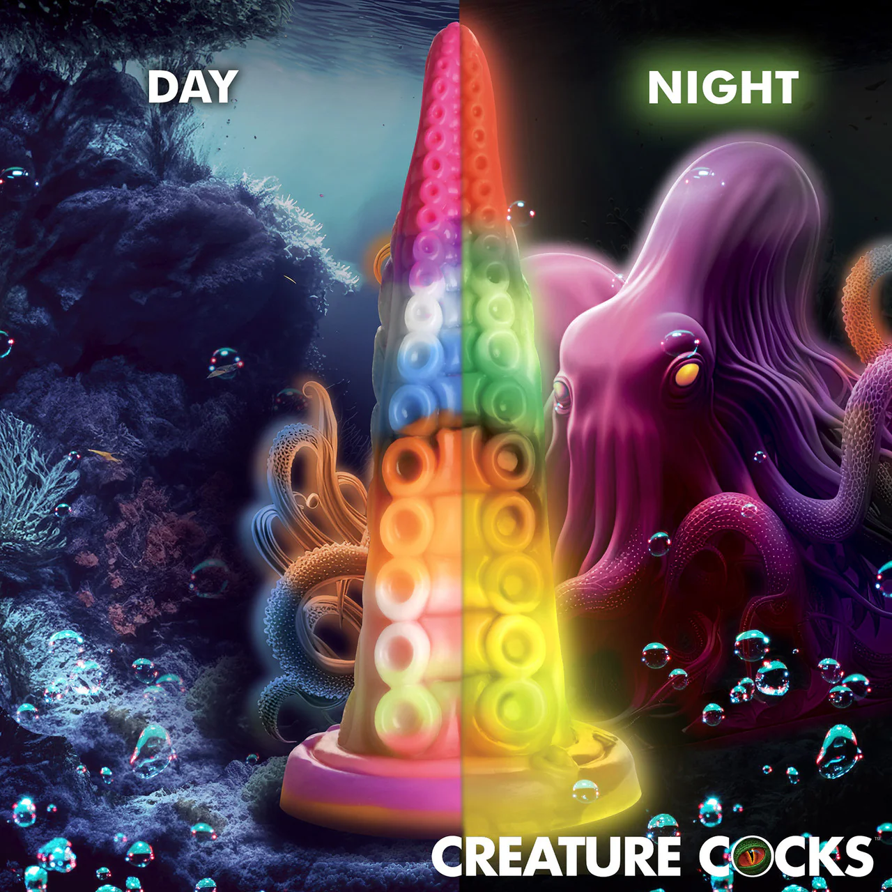 Luminoctopus 7.25" Glow In The Dark Tentacle Silicone Suction Cup Dildo By Creature Cocks - Image 17