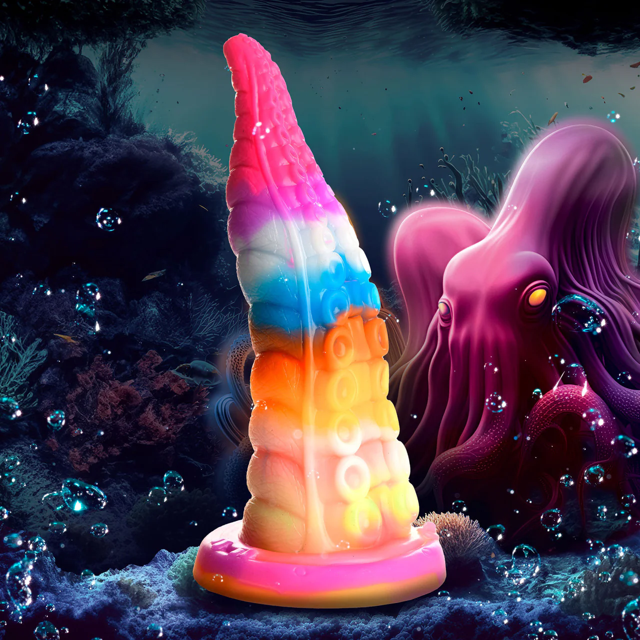 Luminoctopus 7.25" Glow In The Dark Tentacle Silicone Suction Cup Dildo By Creature Cocks - Image 18