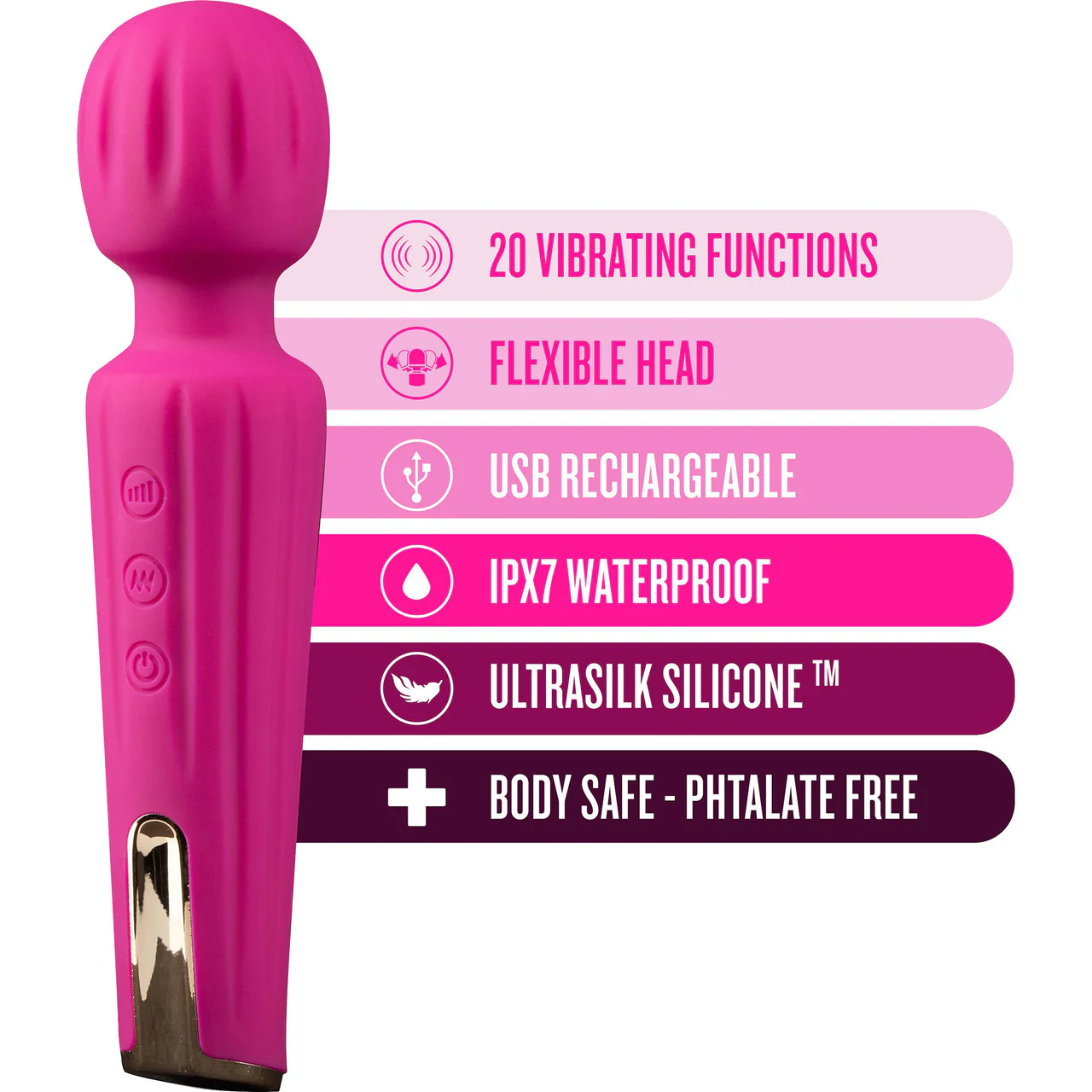 Lush Allana Rechargeable Silicone Wand Style Vibrator By Blush - Magenta - Image 7