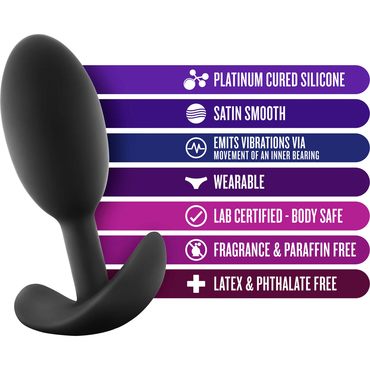 Luxe Wearable Silicone Vibra Slim Butt Plug by Blush - Medium, Black - Image 6