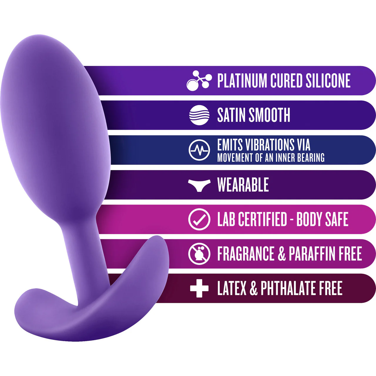 Luxe Wearable Silicone Vibra Slim Butt Plug by Blush - Medium, Purple - Image 6