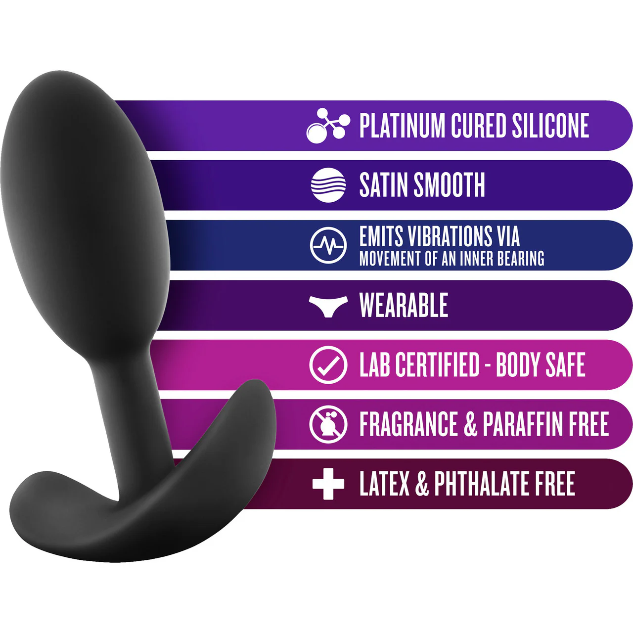 Luxe Wearable Silicone Vibra Slim Butt Plug by Blush - Small, Black - Image 6