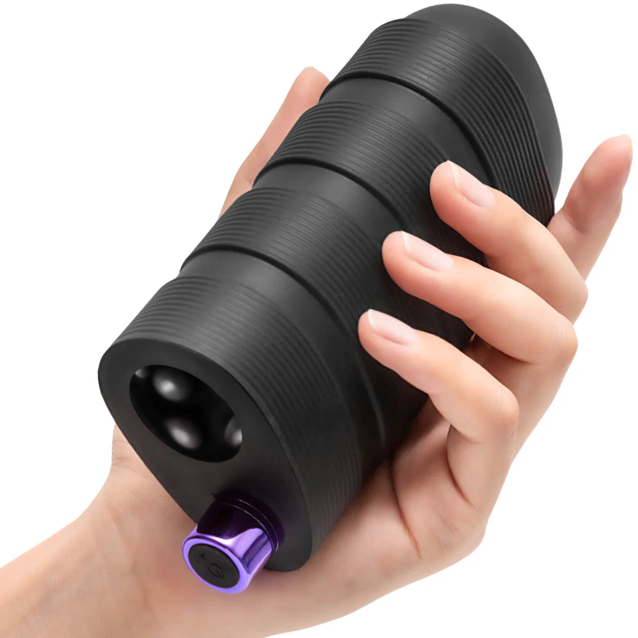 M Elite Platinum Strok Vibrating Rechargeable Silicone Double Ended Penis Masturbator By Blush - Black - Image 3