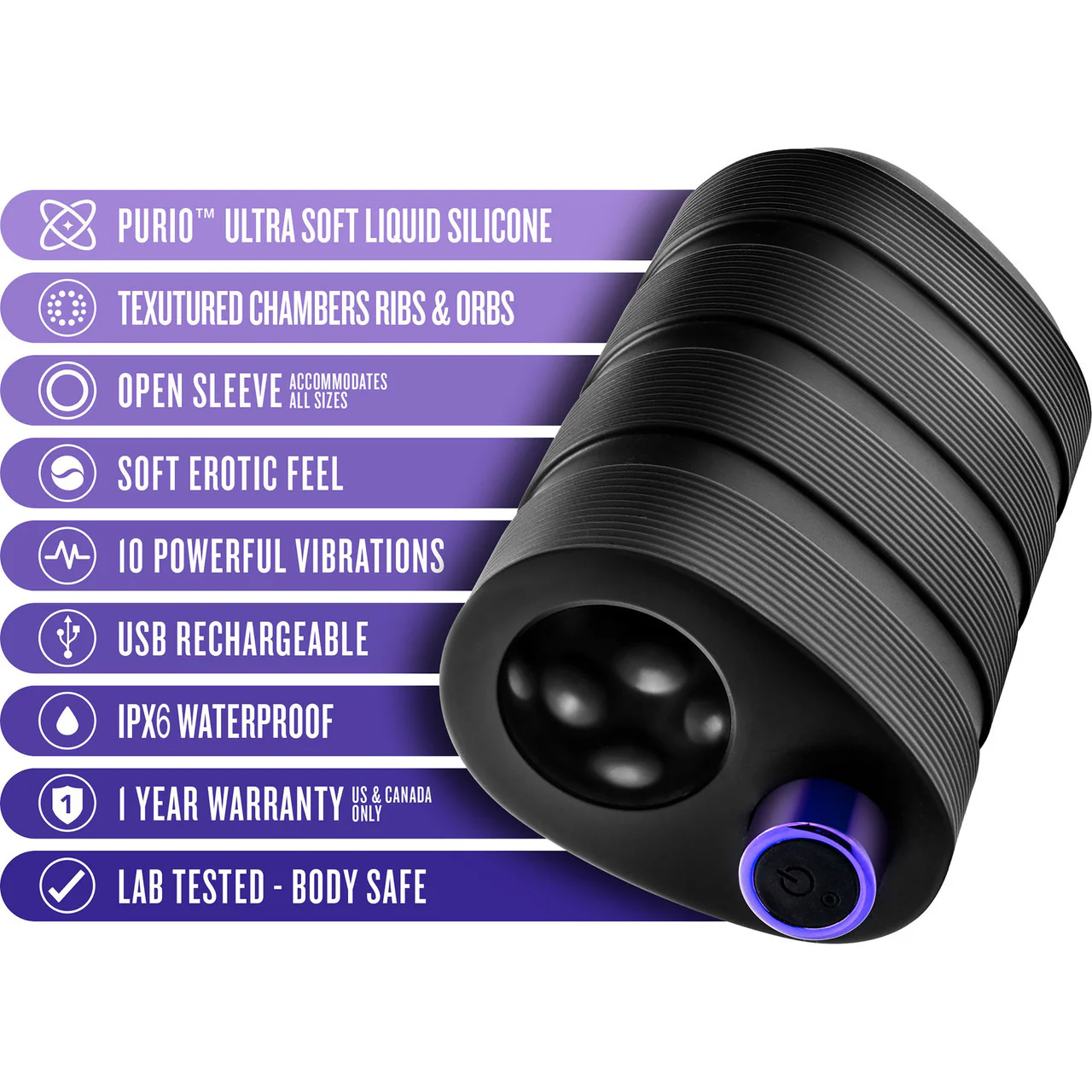 M Elite Platinum Strok Vibrating Rechargeable Silicone Double Ended Penis Masturbator By Blush - Black - Image 5